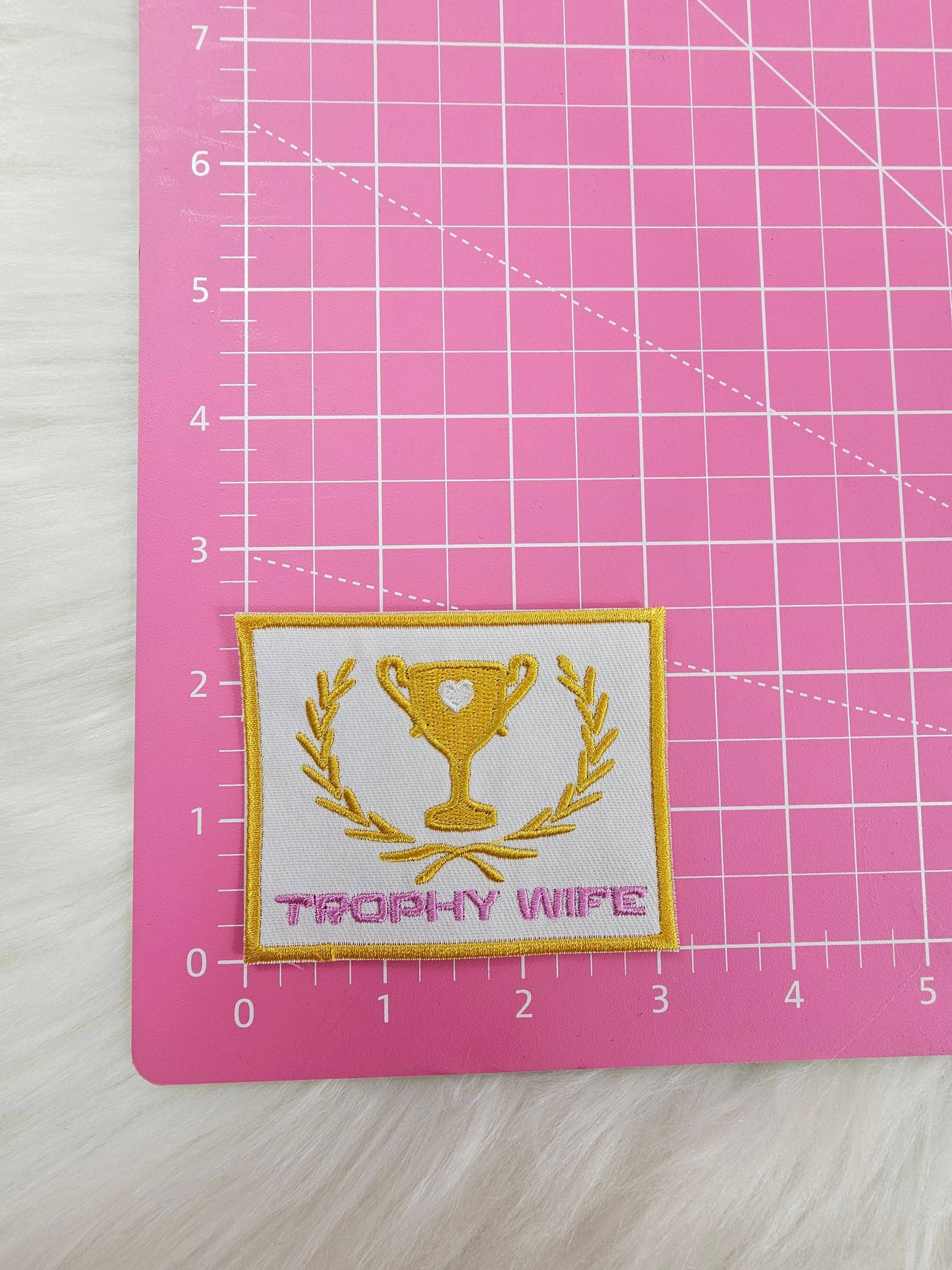'Trophy Wife' Pink and Gold Embroidery Patch