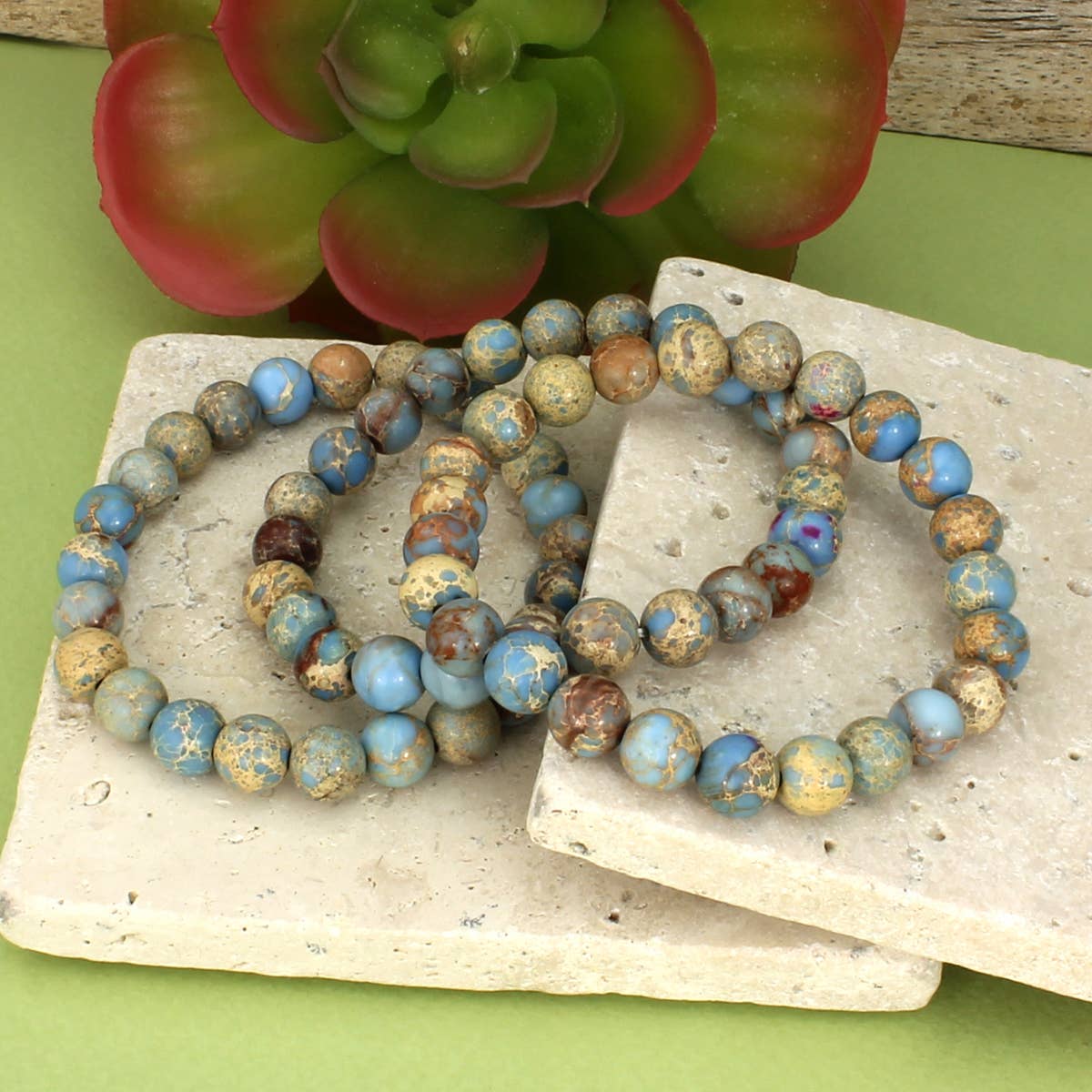 Blue Jasper Genuine Stone Stretch Bracelet Set