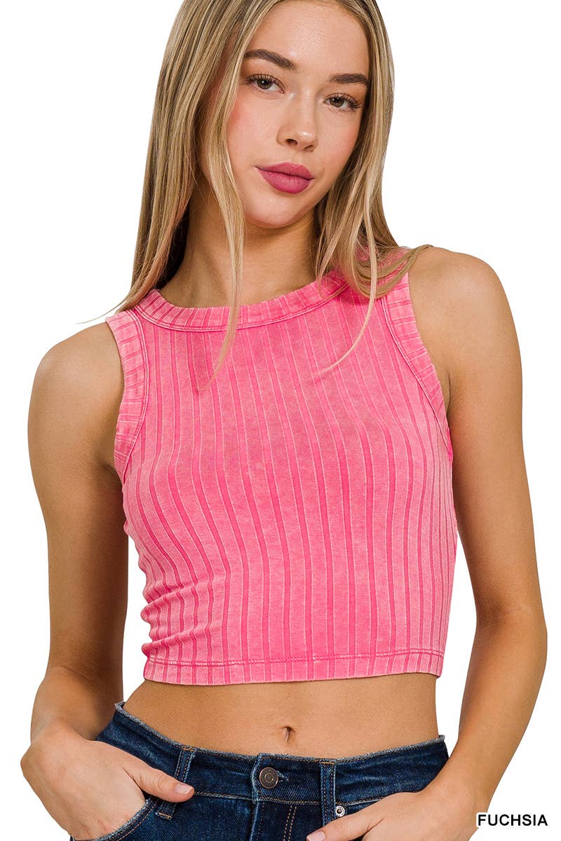 Ribbed Washed Sleeveless Cropped Tank Top
