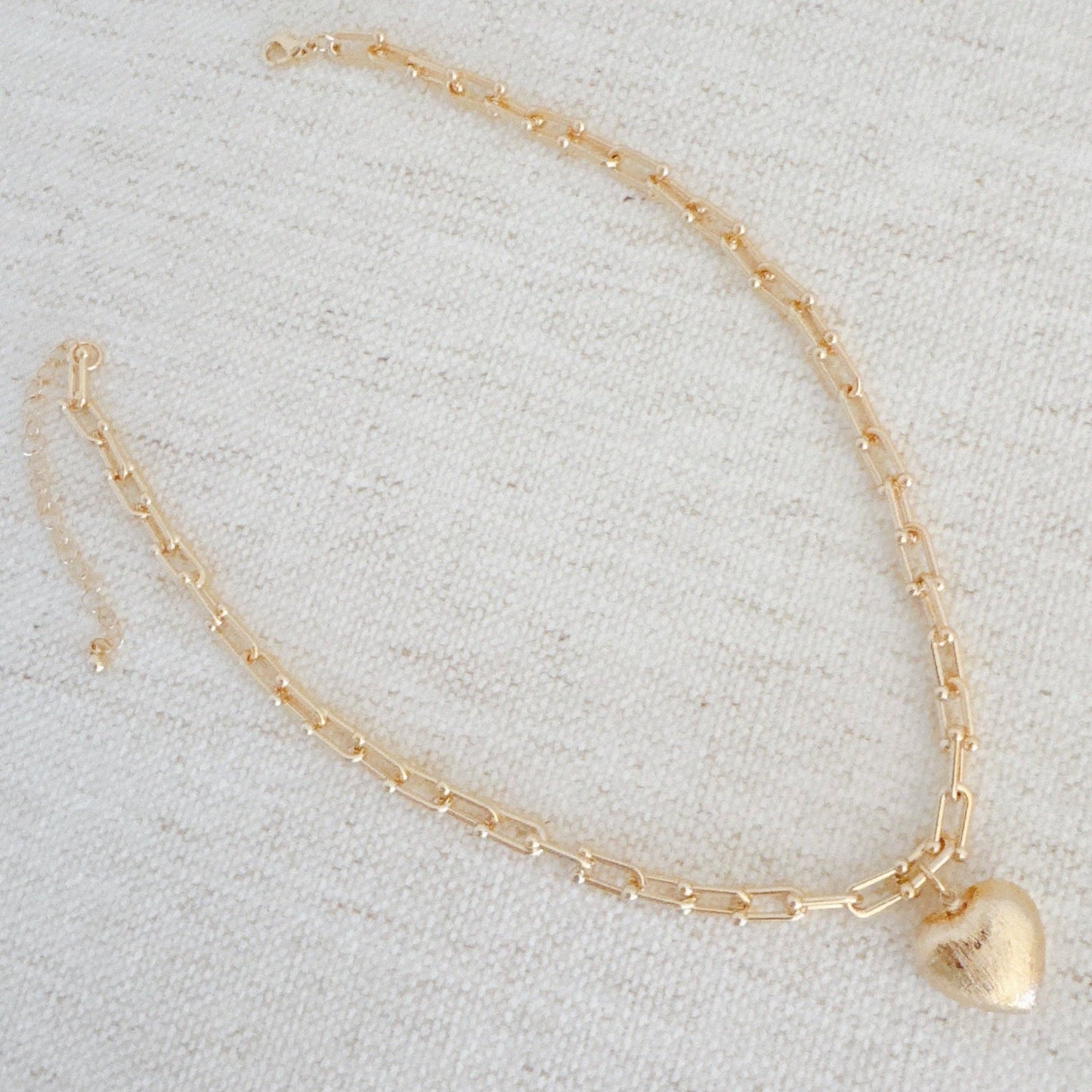 Brushed Heart Pendant U Chain Necklace, Gold
