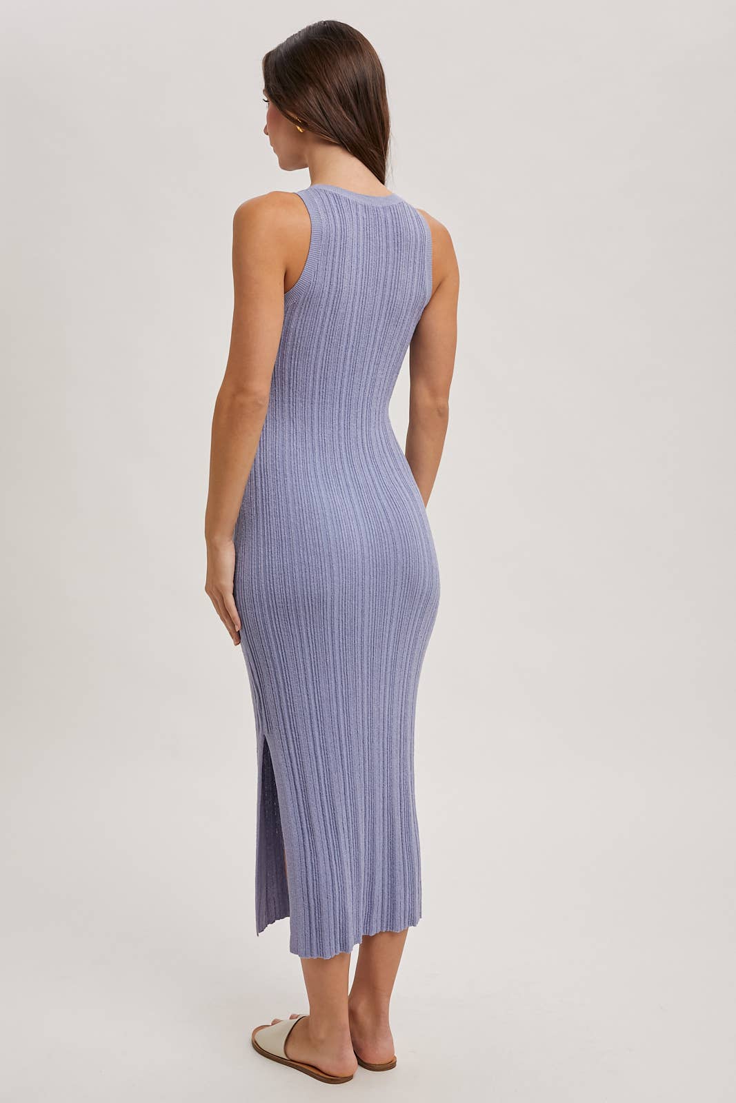 HALTER NECK BODYCON SIDE SLIT MIDI DRESS