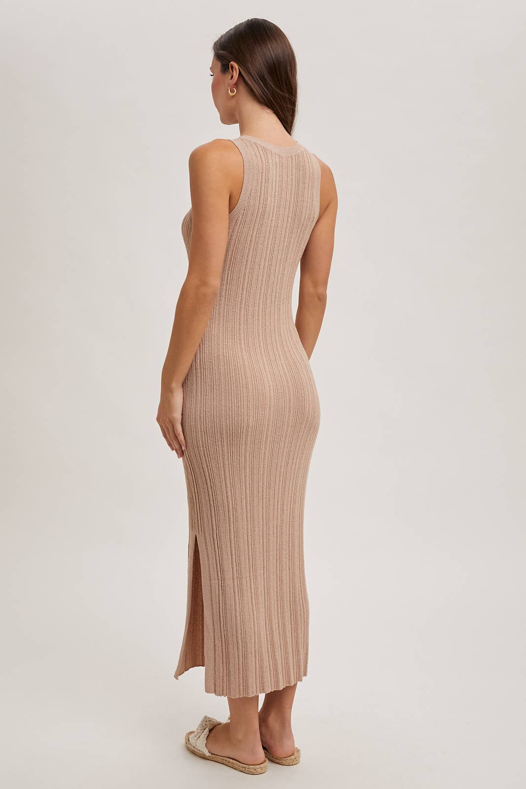 HALTER NECK BODYCON SIDE SLIT MIDI DRESS