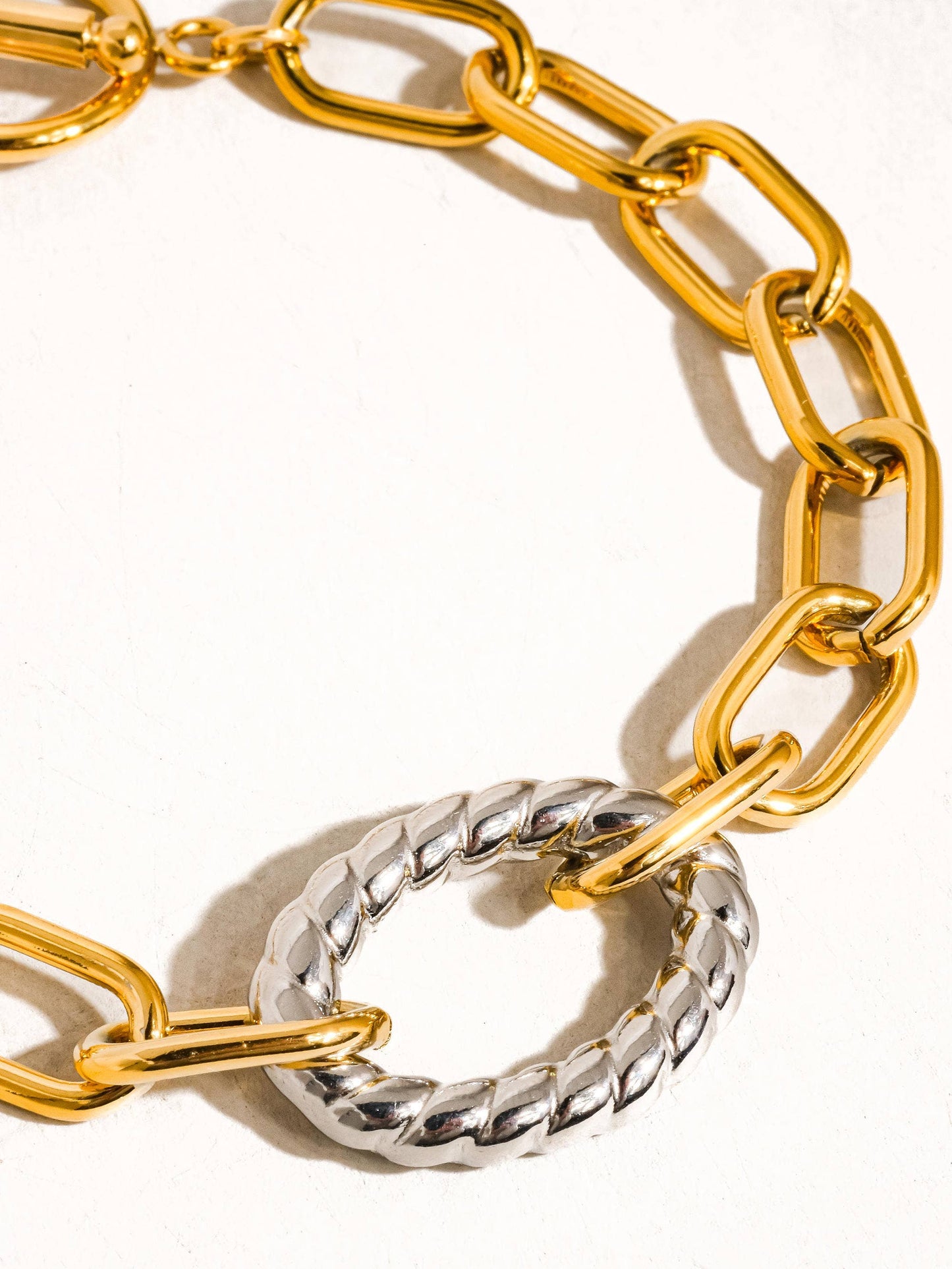 18K Gold Non-Tarnish Two Tone Bold Chain Bracelet
