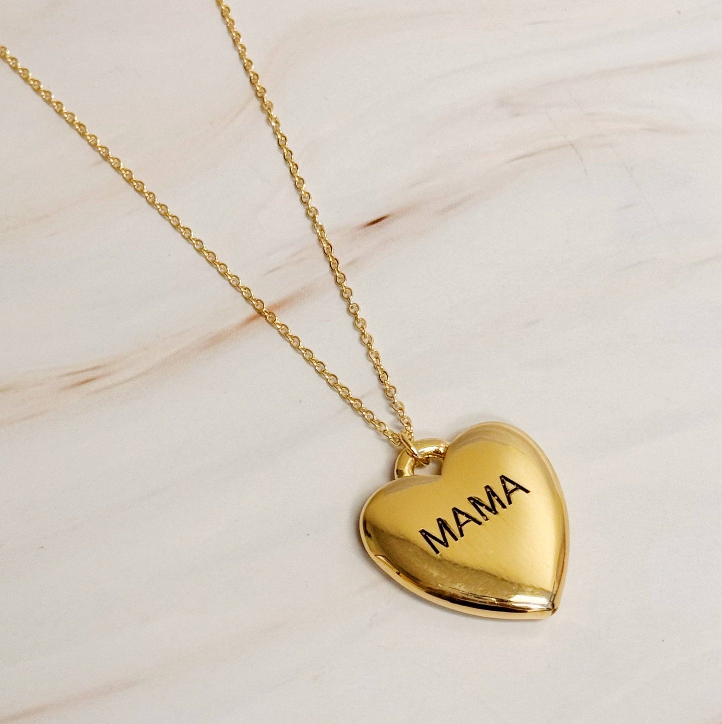 Mama Engraved Heart Pendant Necklace, Gold