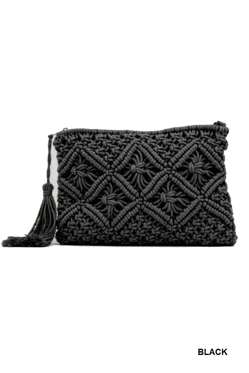 Black Woven crochet clutch