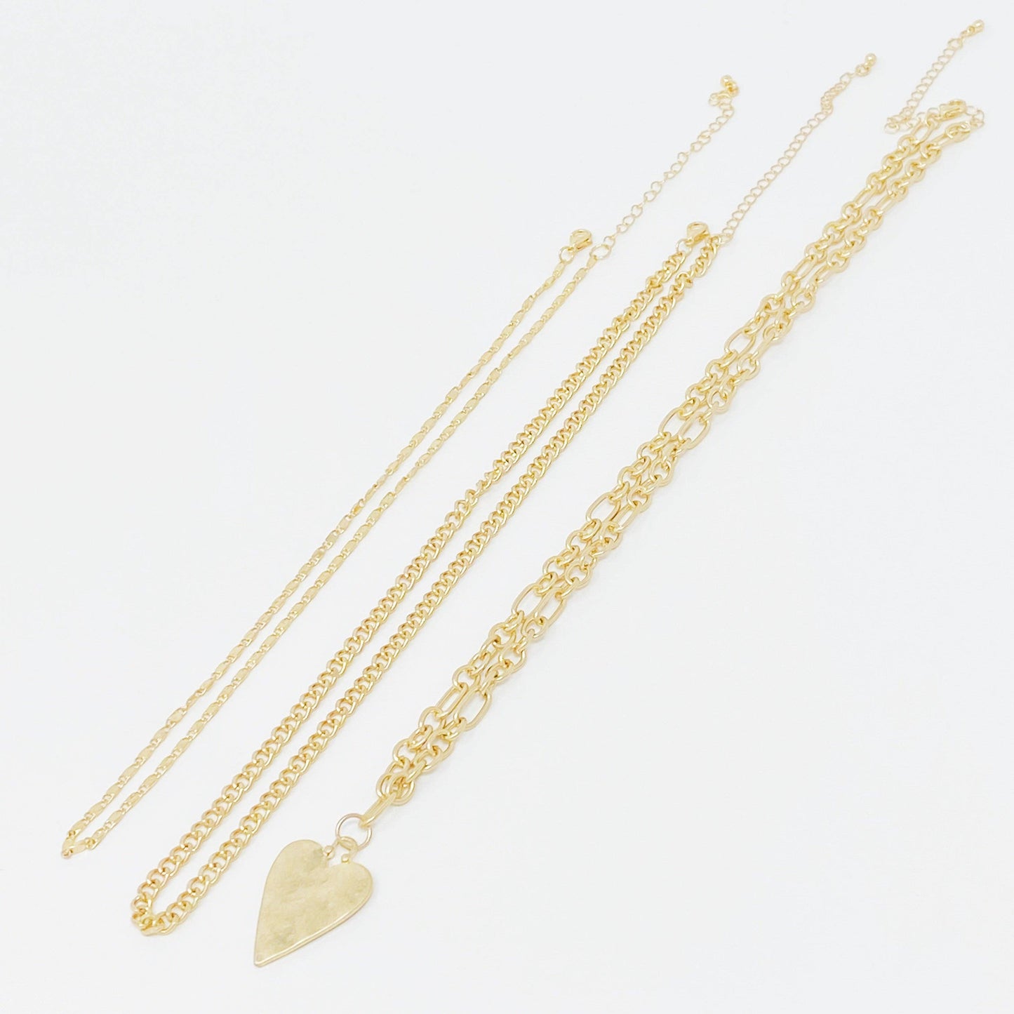 Heart Charm Layered Chain Necklace, Gold