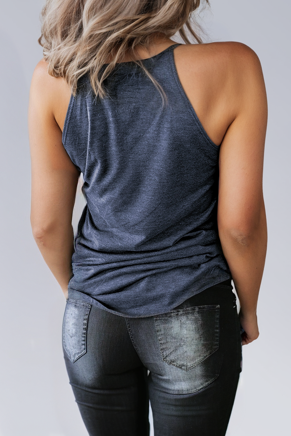 Blue Crew Neck Tank Top