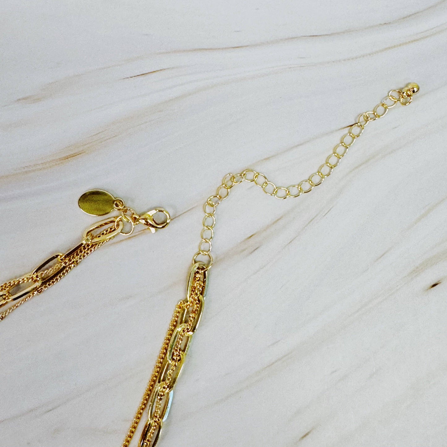 Side Hanging Cross Layered Chain Necklace, Gold