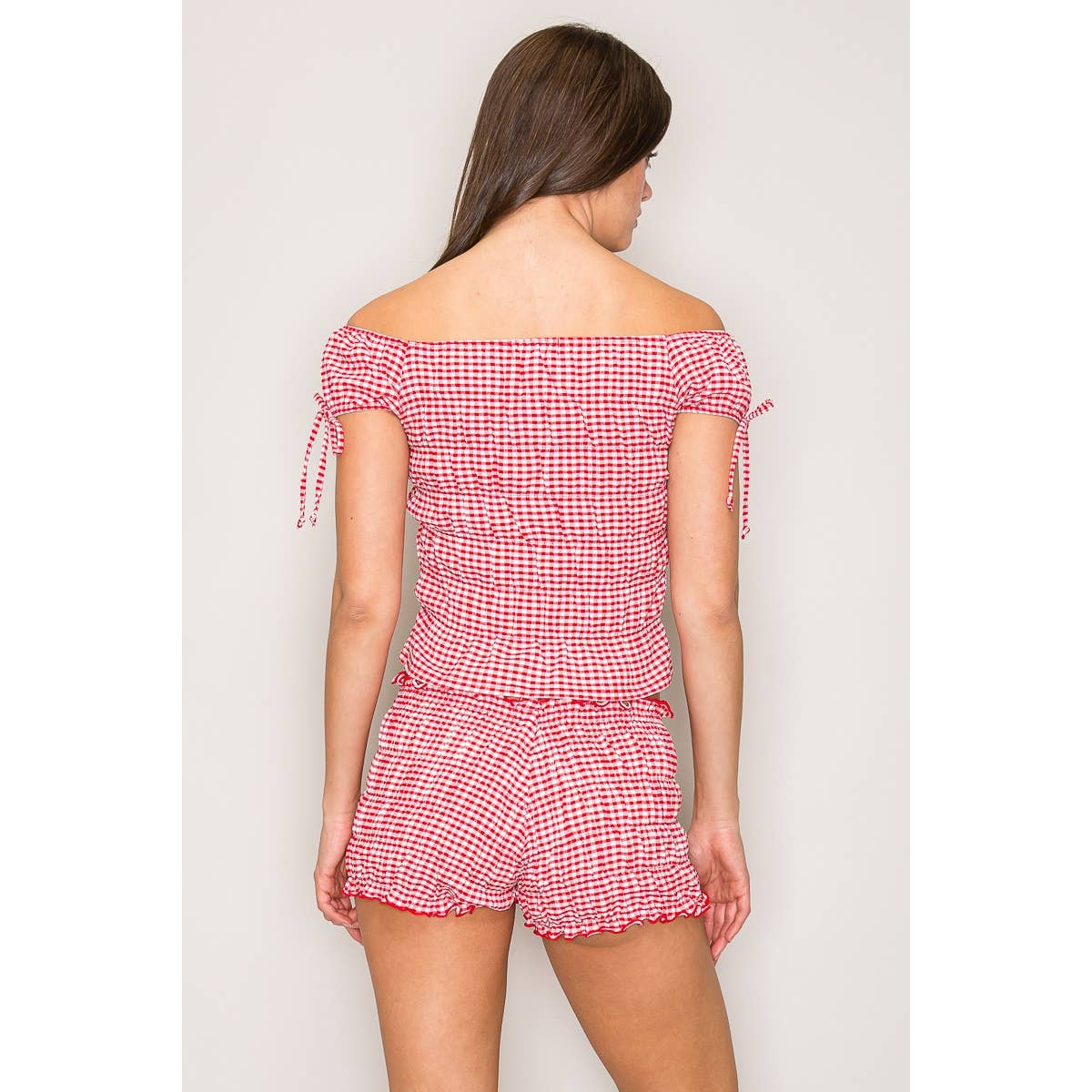 Off Shoulder Smocked Top With Smocked Short Set