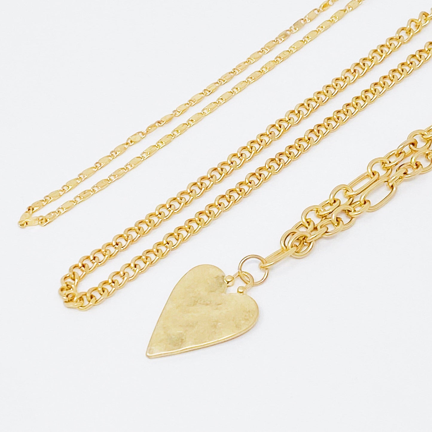 Heart Charm Layered Chain Necklace, Gold