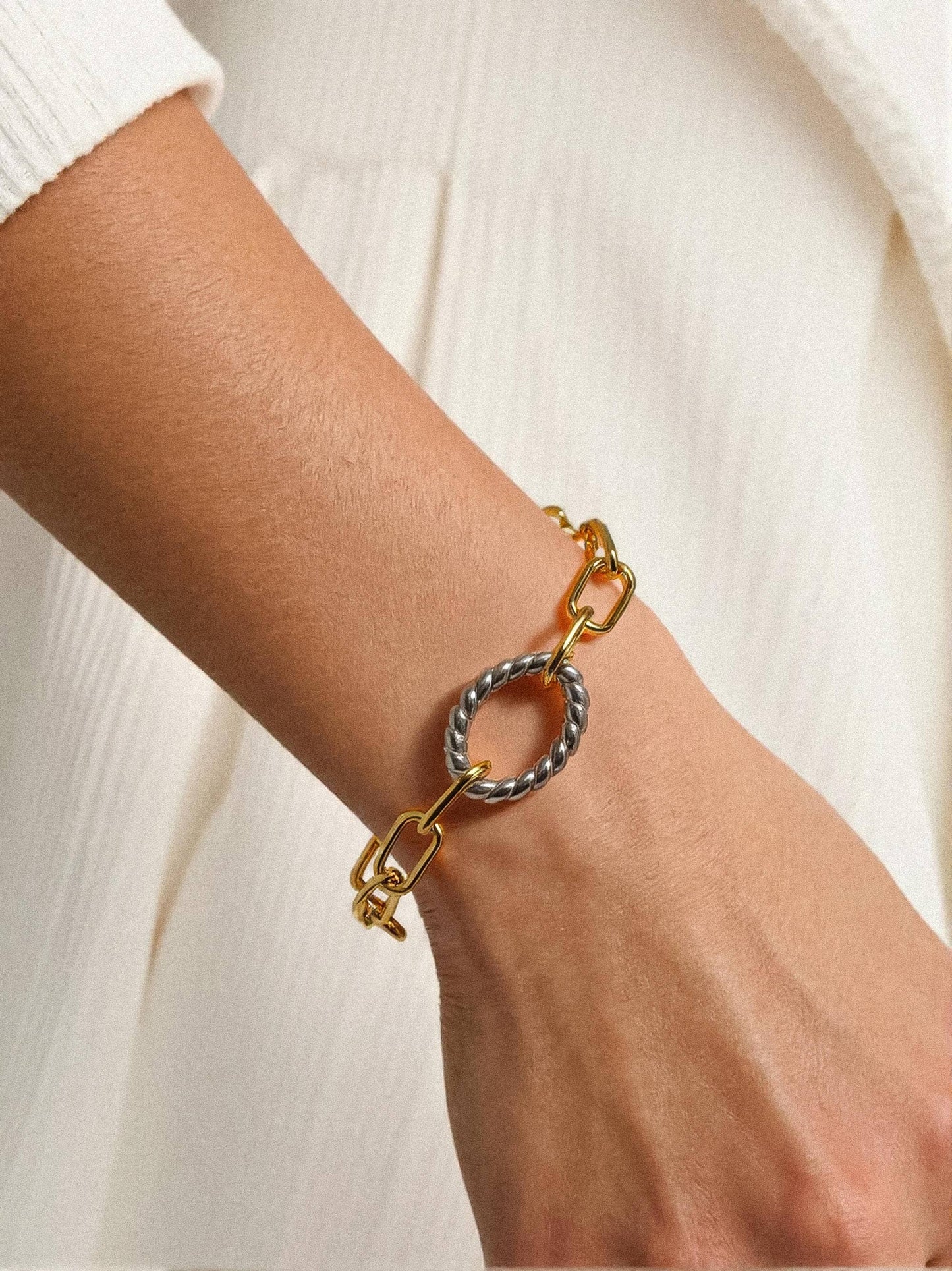 18K Gold Non-Tarnish Two Tone Bold Chain Bracelet