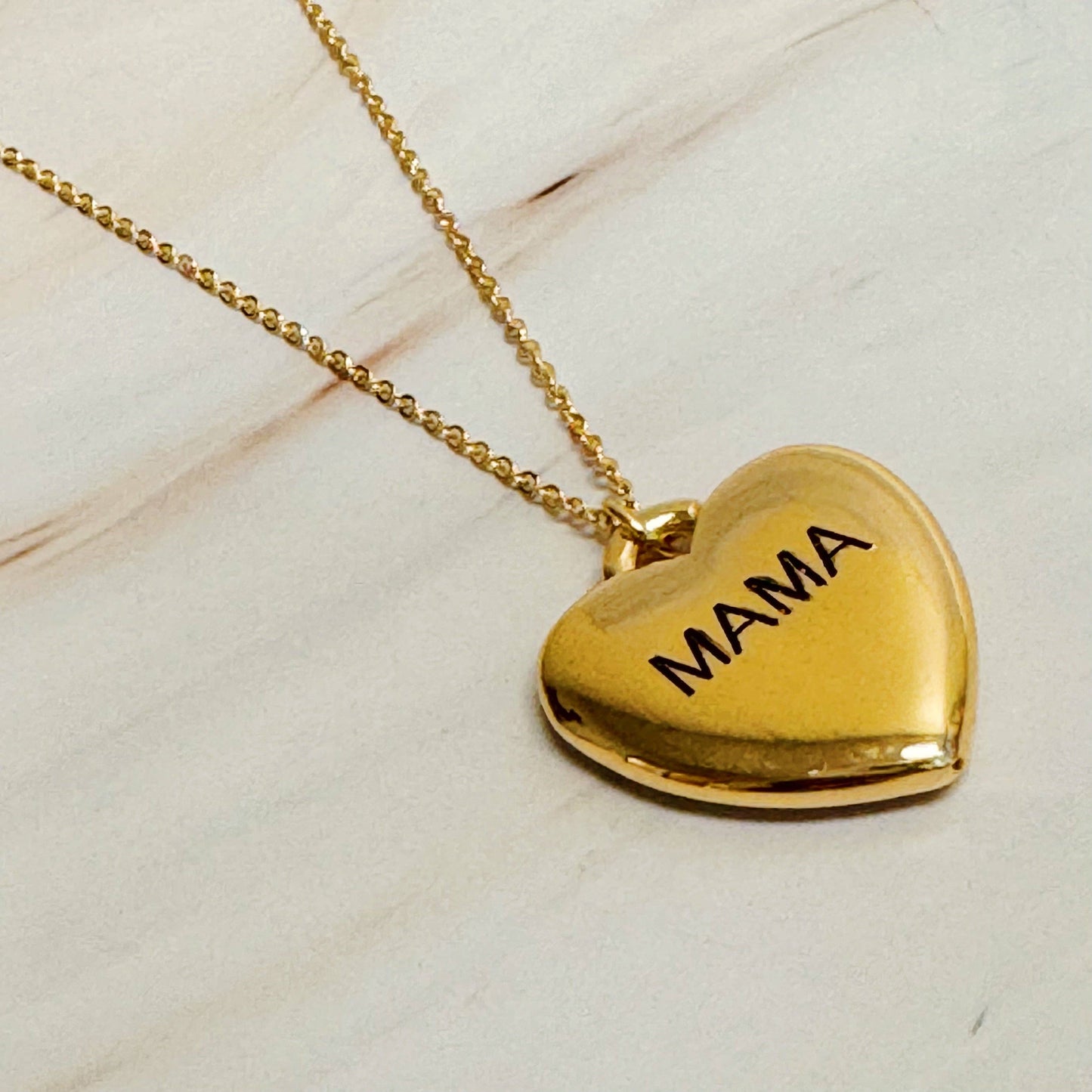 Mama Engraved Heart Pendant Necklace, Gold