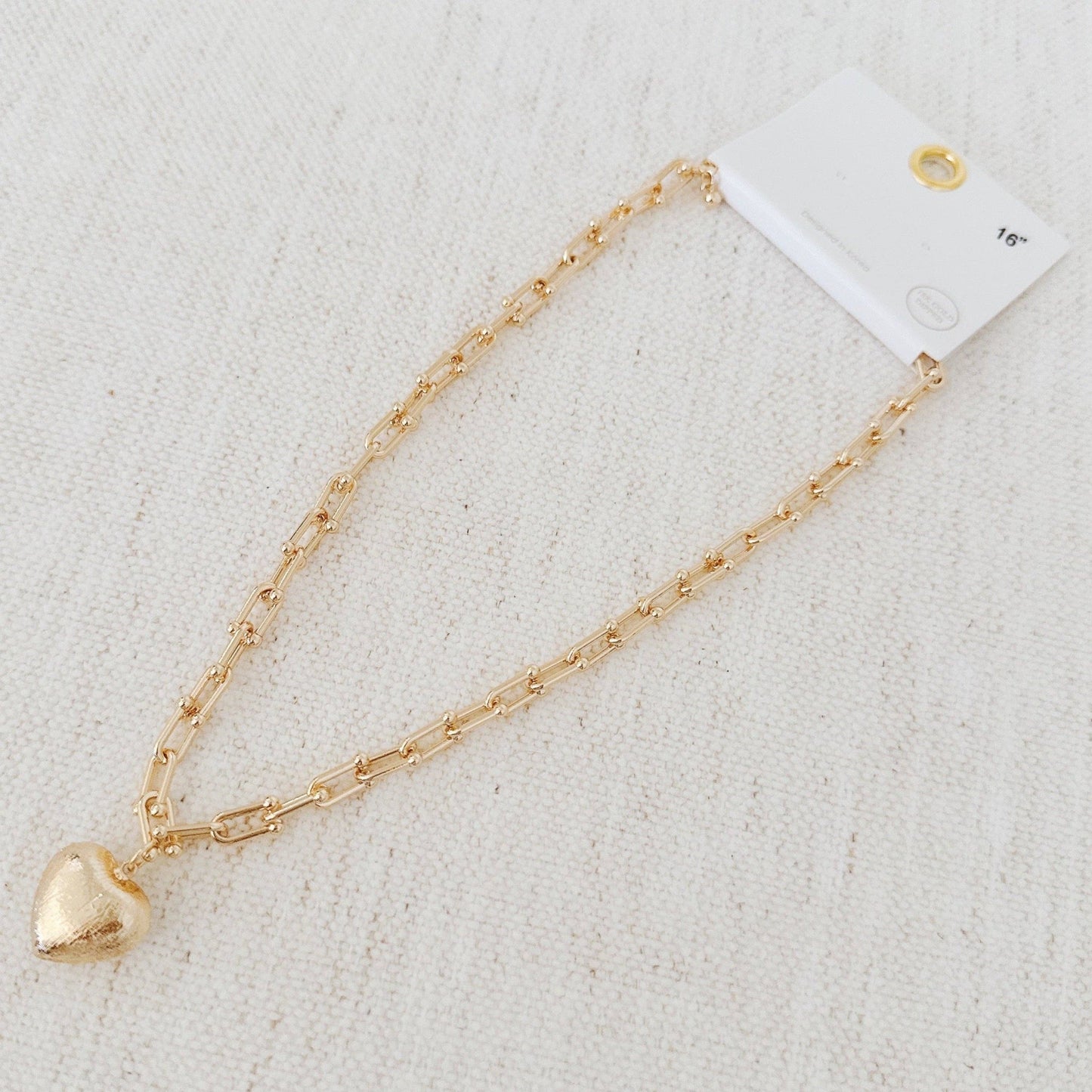 Brushed Heart Pendant U Chain Necklace, Gold
