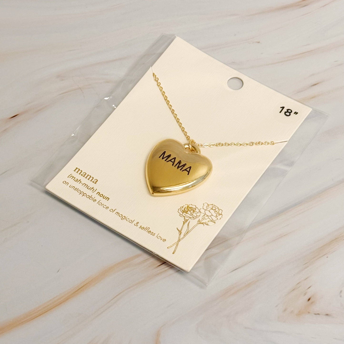 Mama Engraved Heart Pendant Necklace, Gold