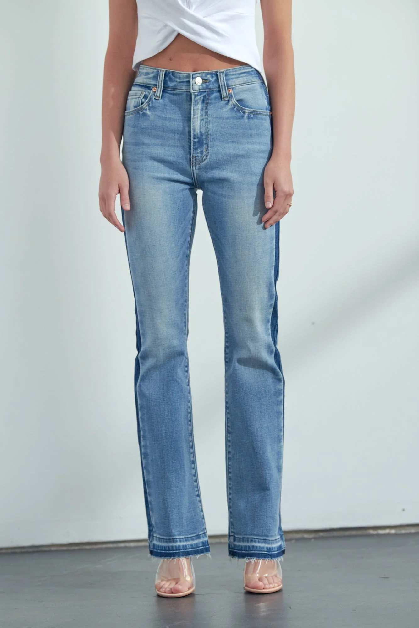 High Rise Stretch Bootcut with Released Hem and Side Panel