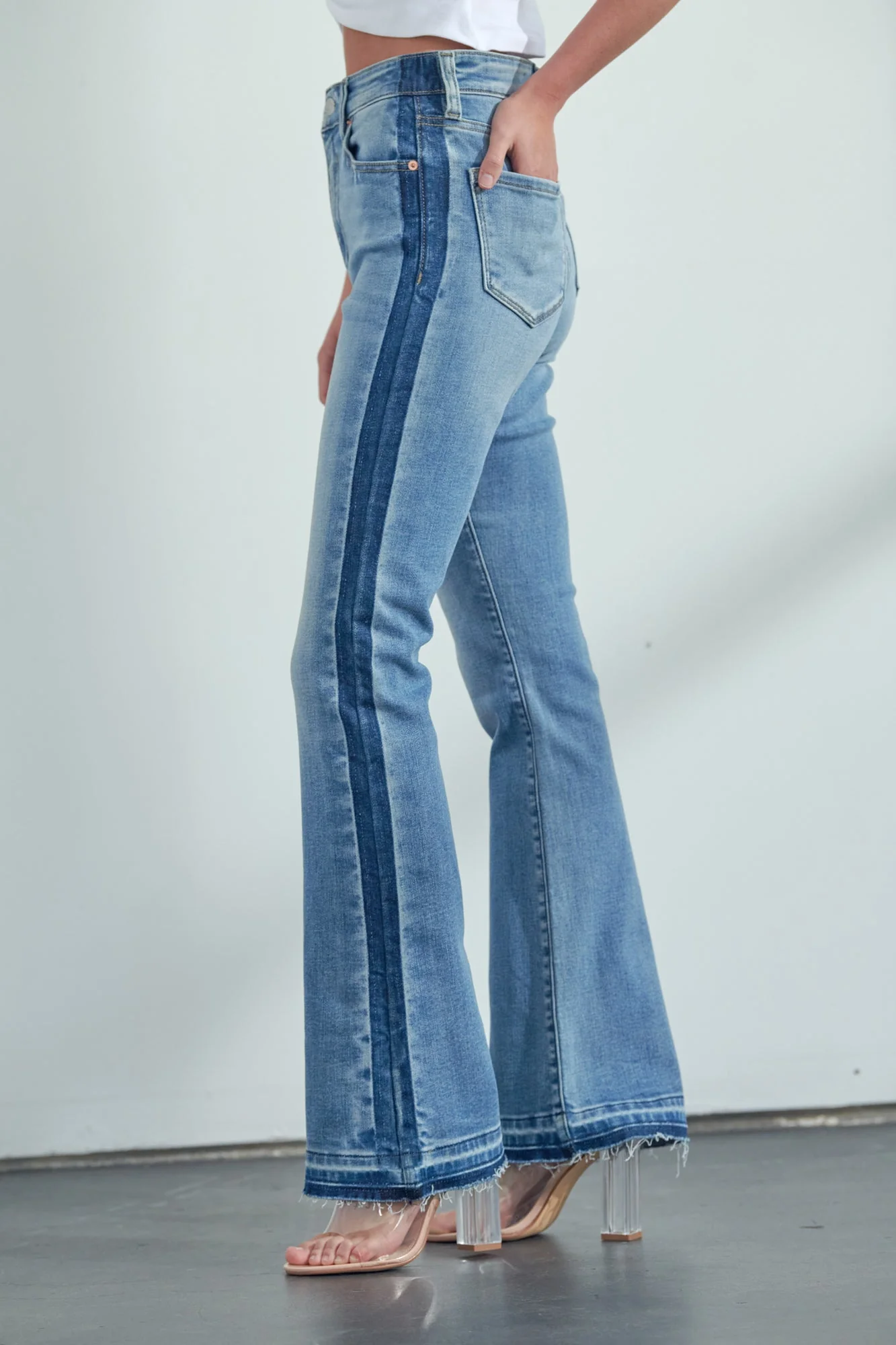High Rise Stretch Bootcut with Released Hem and Side Panel