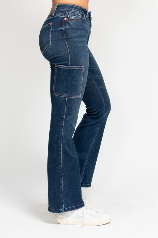High Waist Cargo Bootcut Jeans