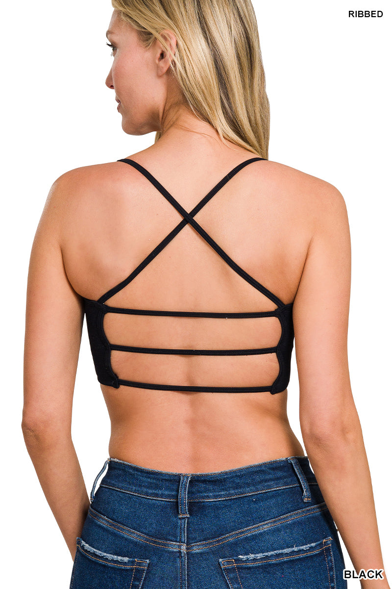 Black Seamless ribbed 3-strap & cross back bralettes