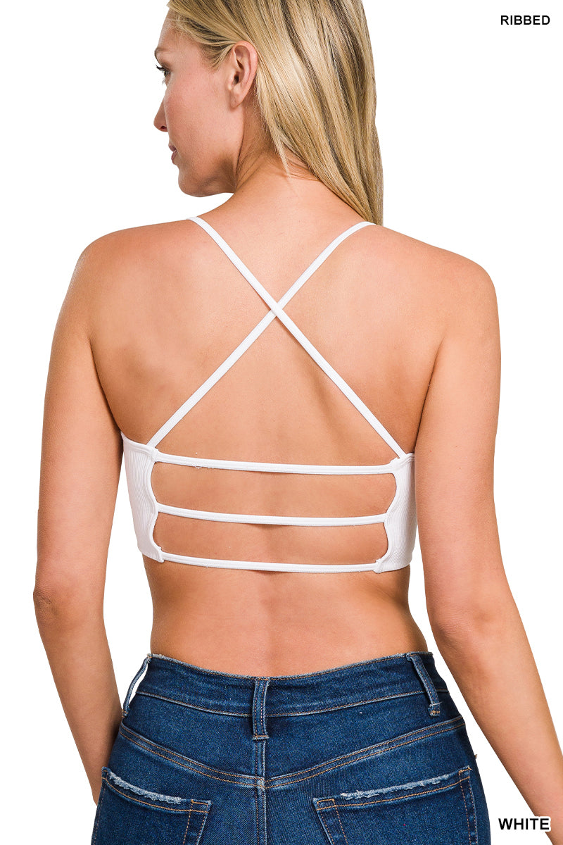 White Seamless ribbed 3-strap & cross back