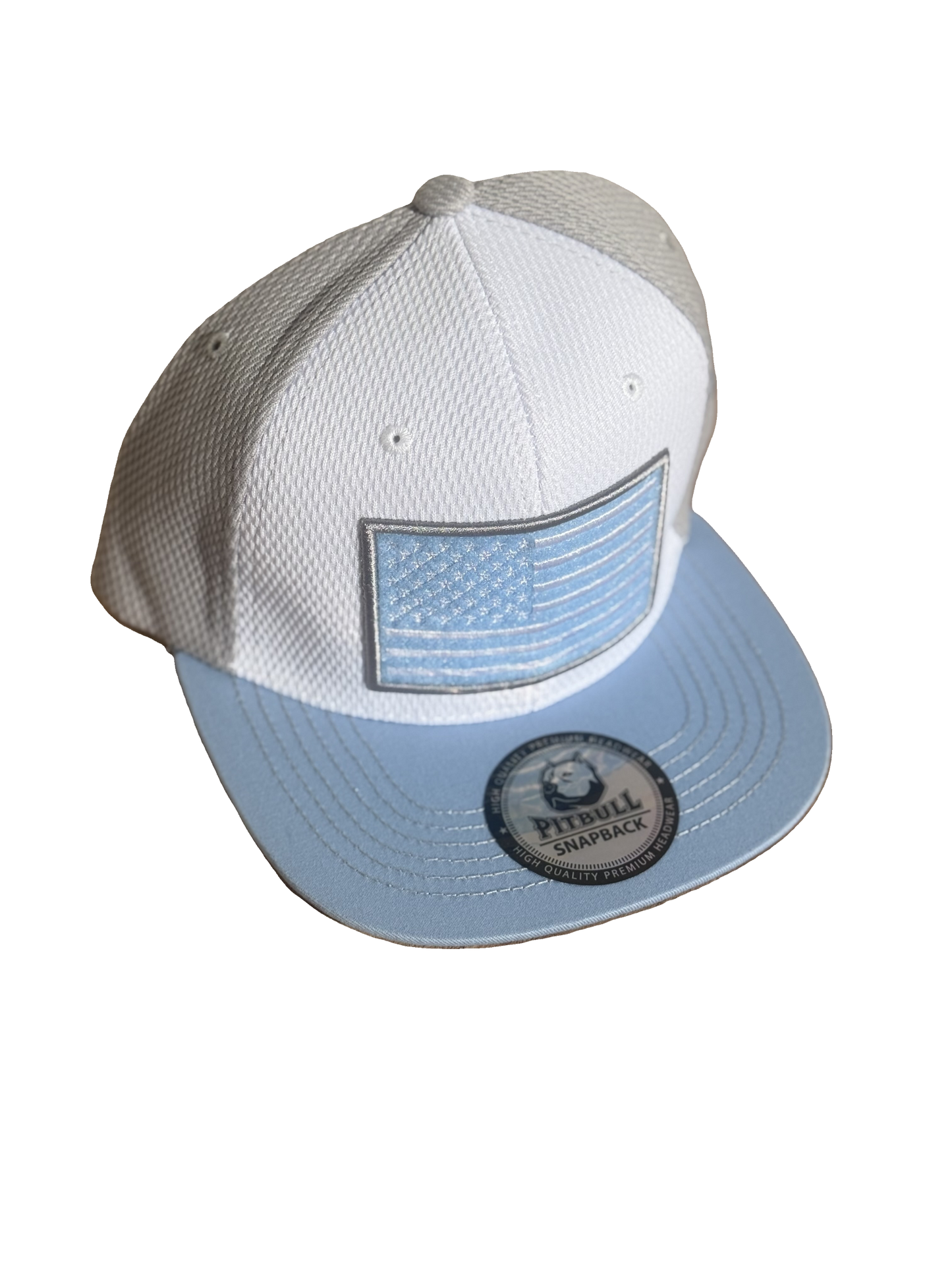 USA Flat Bill White & Gray with Powder Blue Bill, Snapback