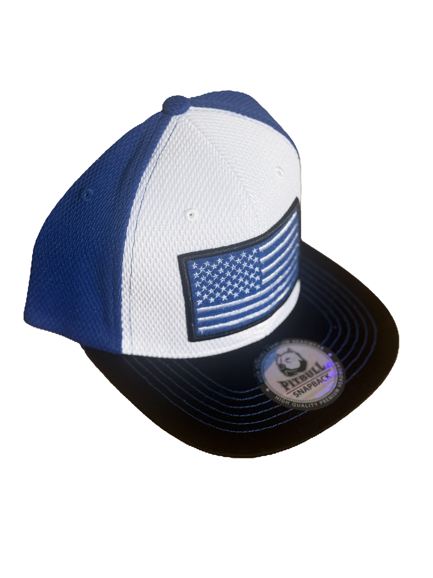 USA Flat Bill White & Royal Blue, Black Bill, Snapback