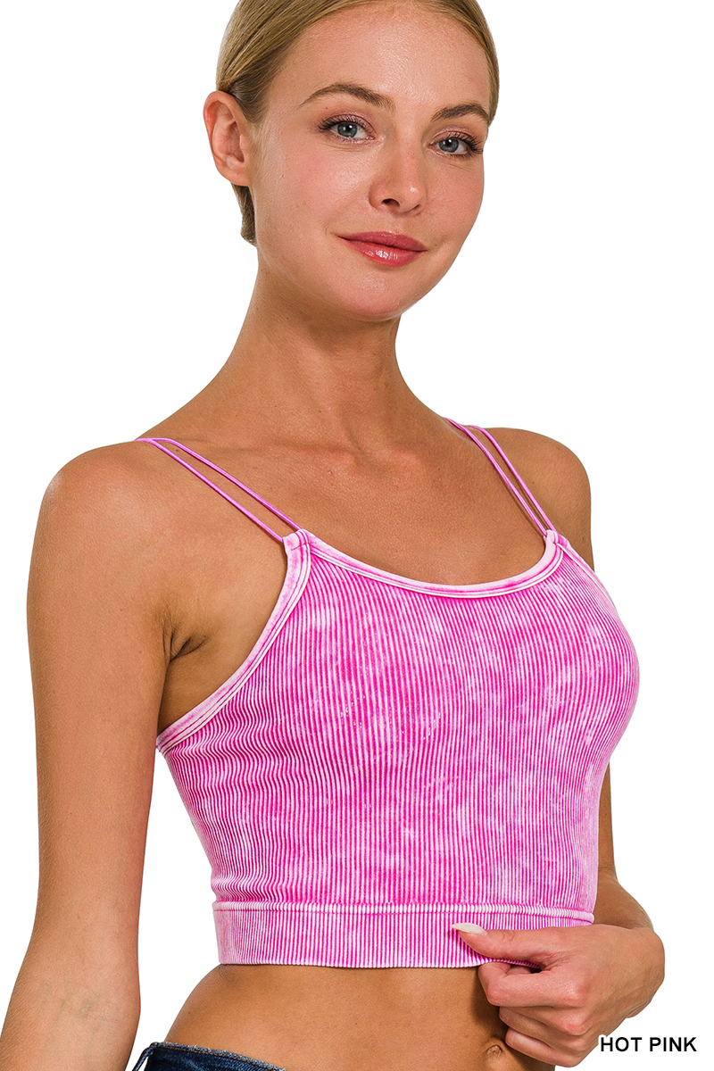 Washed Ribbed Seamless Double Strap Brami - Hot Pink