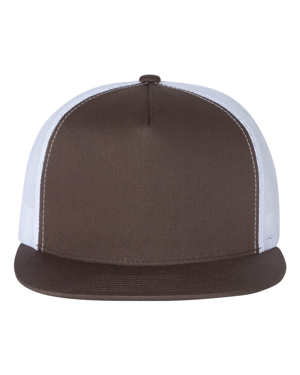 YP Five Panel Classic Flat Bill Trucker Brown Front and White Mesh