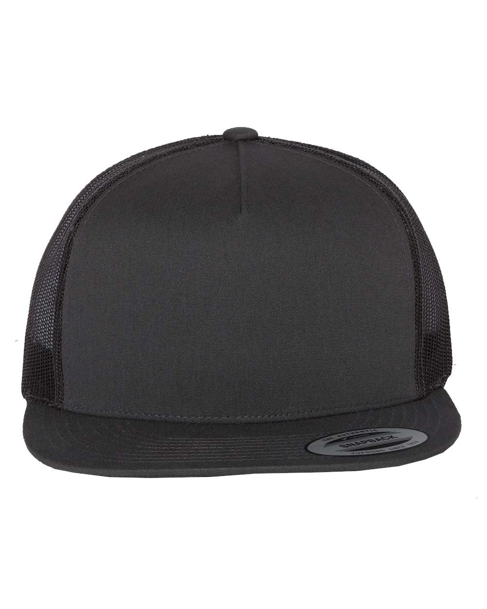 YP Five Panel Classic Flat Bill Trucker Charcoal Front and Charcoal Mesh