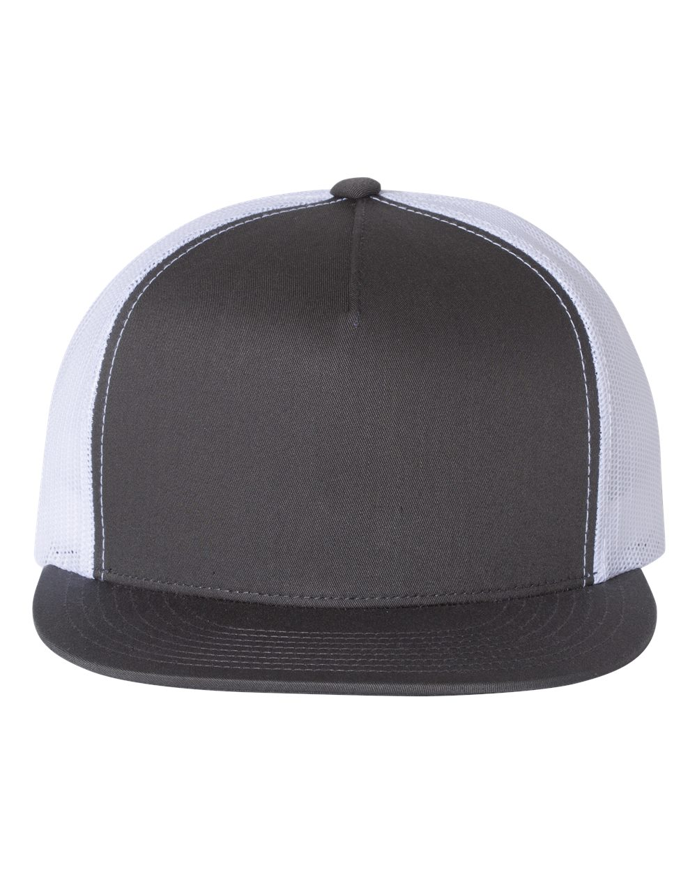 YP Five Panel Classic Flat Bill Trucker Charcoal Front and White Mesh