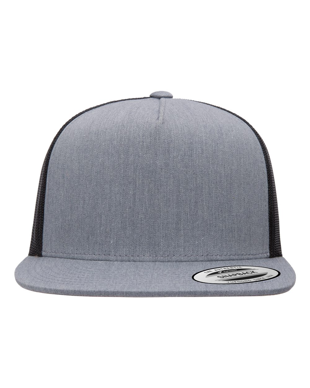 YP Five Panel Classic Flat Bill Trucker Heather Front and Black Mesh