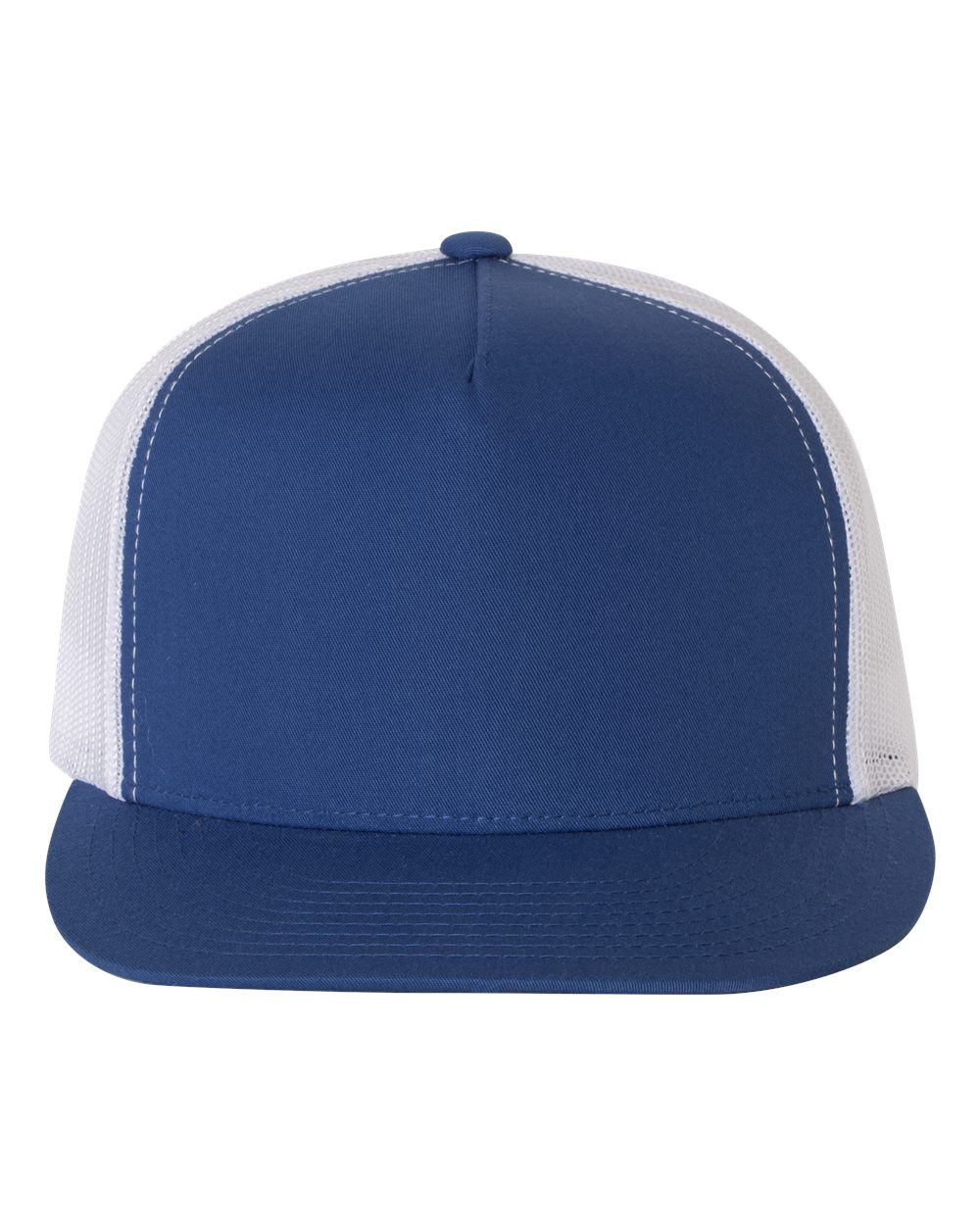 YP Five Panel Classic Flat Bill Trucker Royal Front and White Mesh
