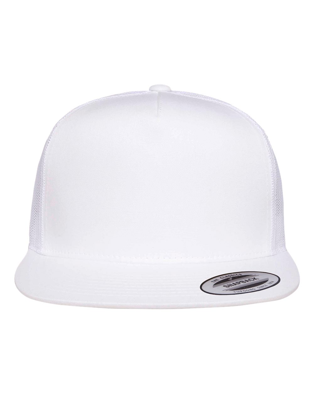 YP Five Panel Classic Flat Bill Trucker Silver Front and White Mesh