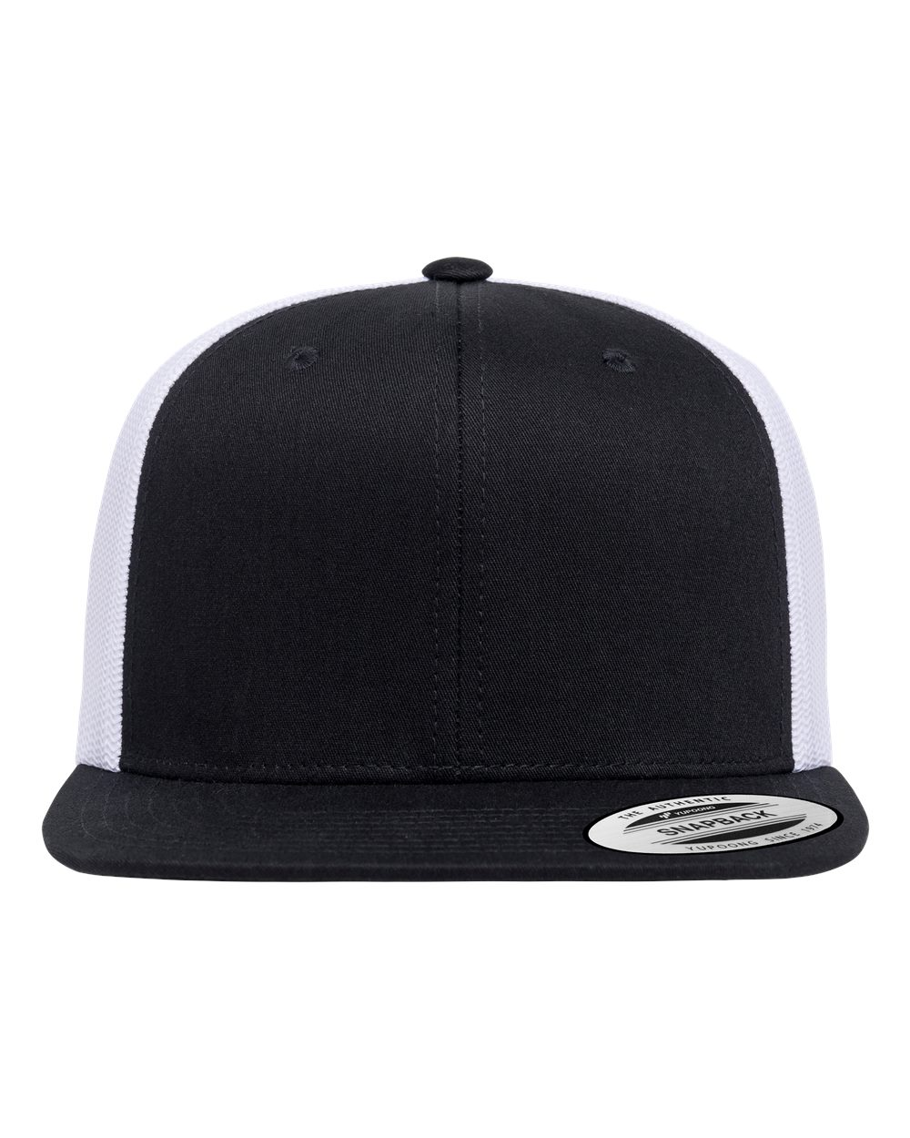 YP Retro High Profile Trucker Cap Black Front and White Mesh