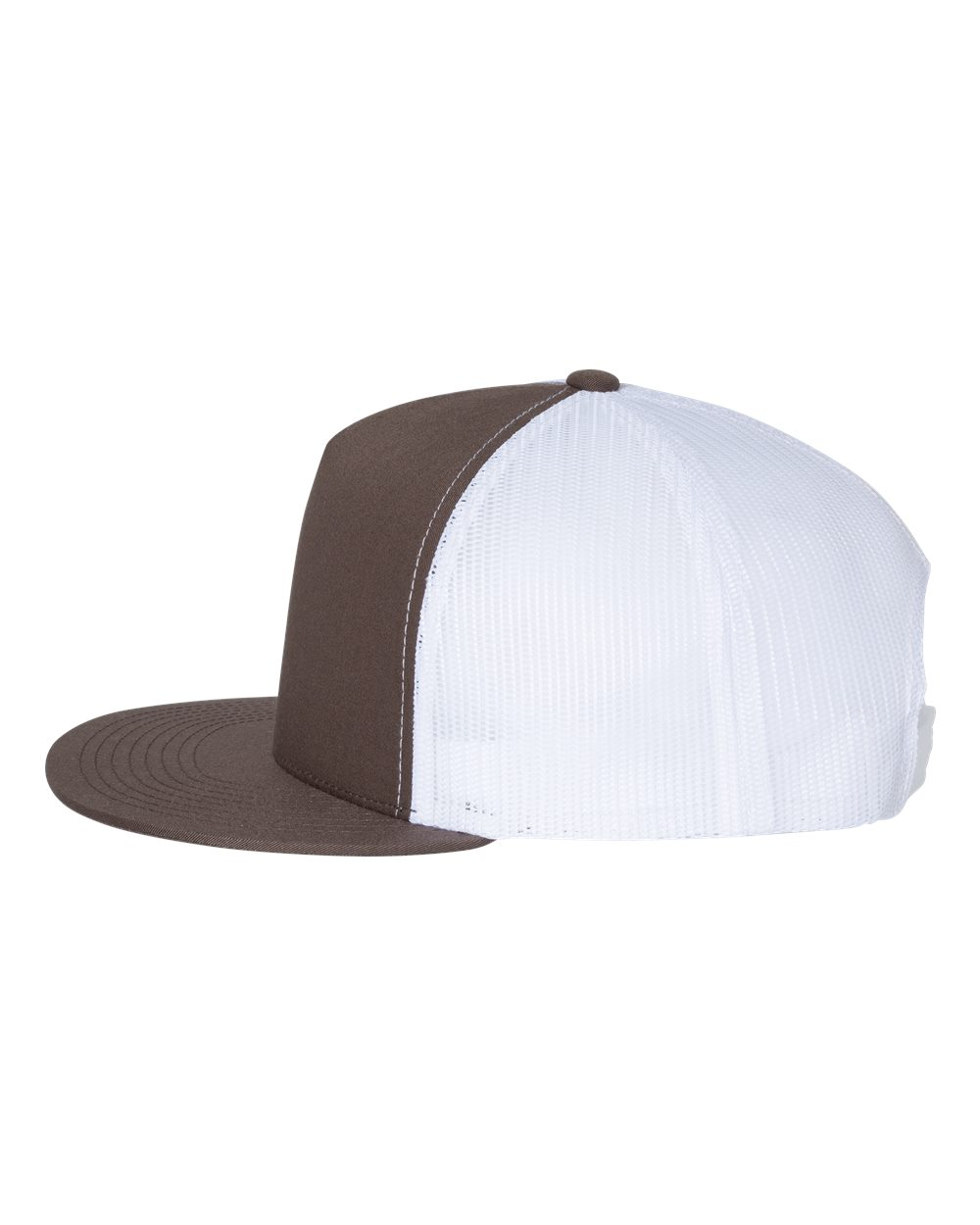 YP Five Panel Classic Flat Bill Trucker Brown Front and White Mesh