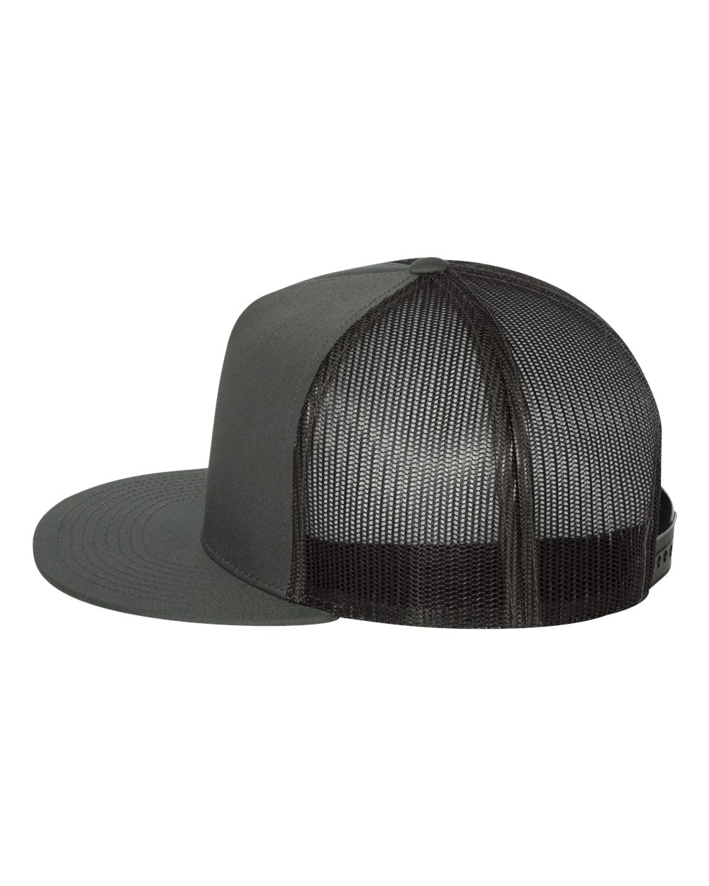 YP Five Panel Classic Flat Bill Trucker Charcoal Front and Charcoal Mesh