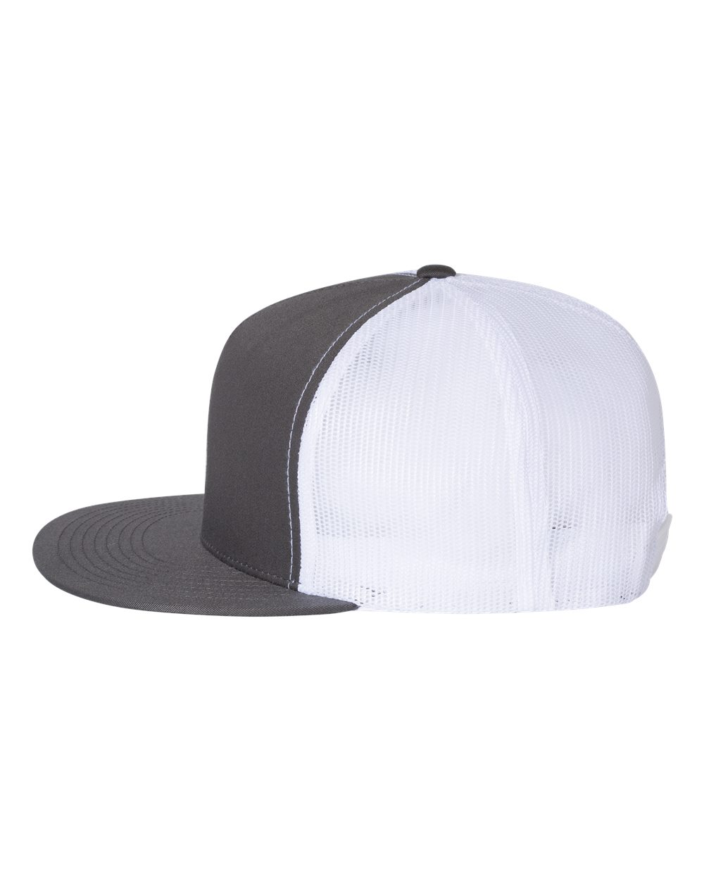 YP Five Panel Classic Flat Bill Trucker Black White Front and Black Mesh