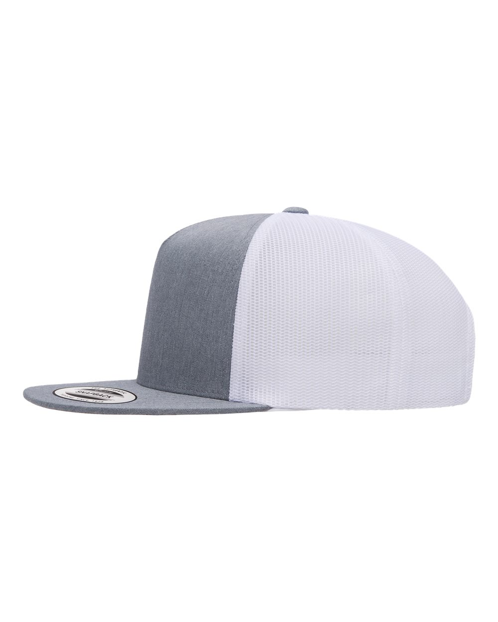 YP Five Panel Classic Flat Bill Trucker Heather Front and White Mesh