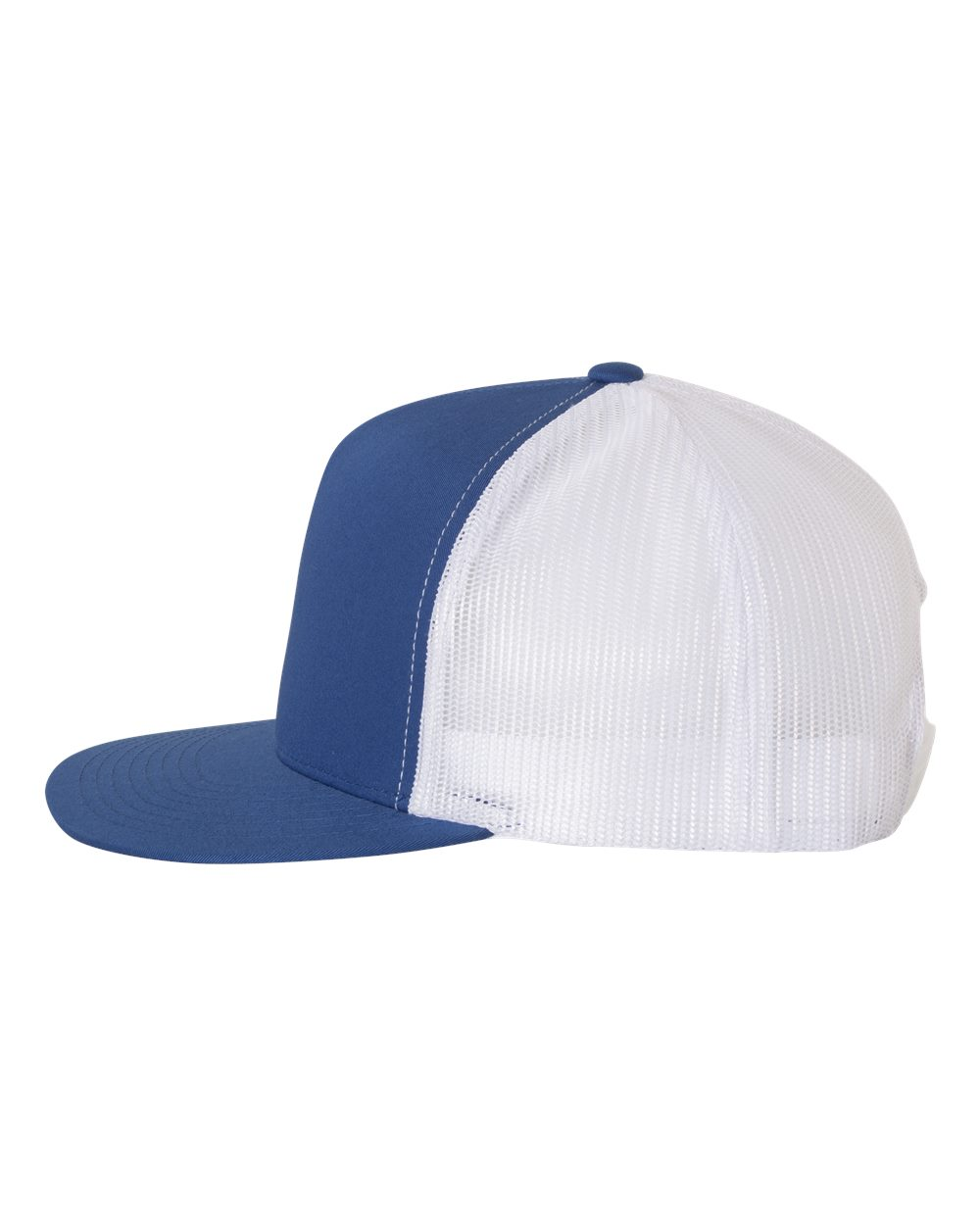 YP Five Panel Classic Flat Bill Trucker Royal Front and White Mesh