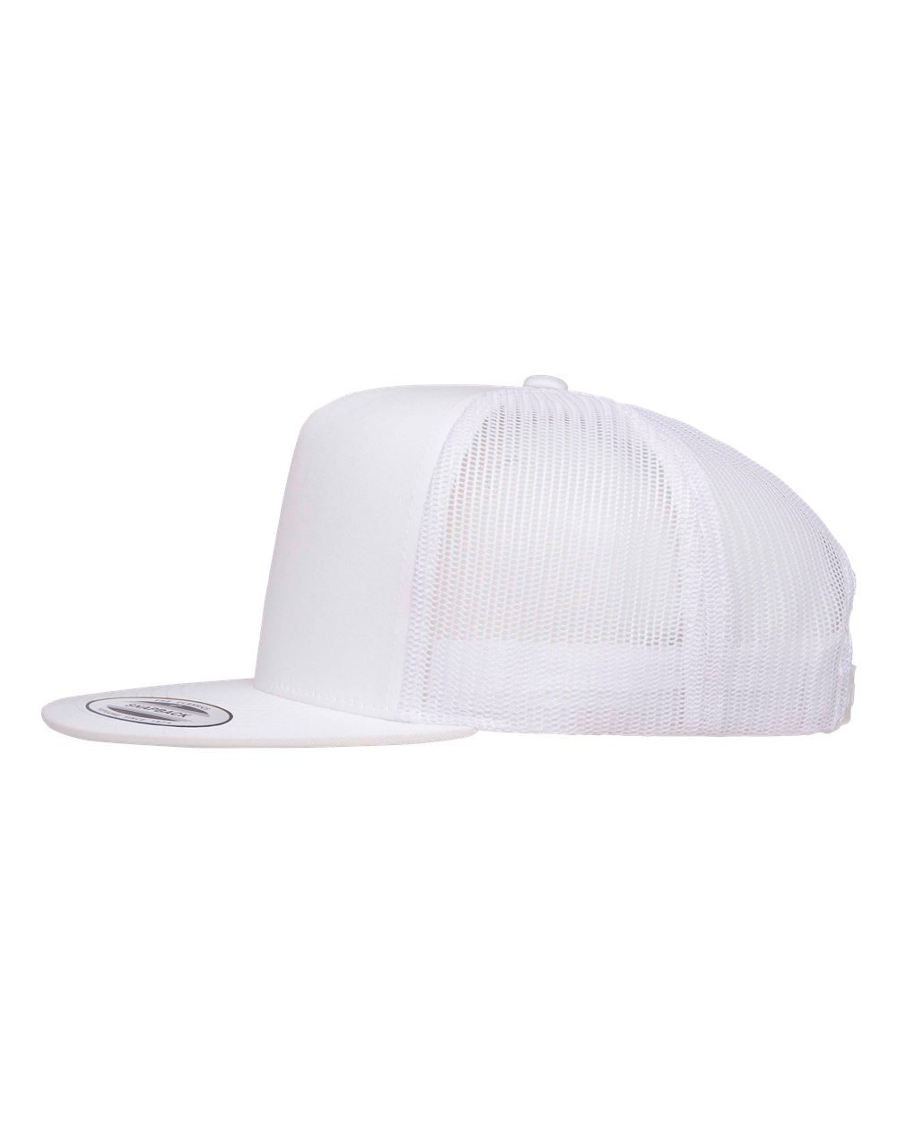 YP Five Panel Classic Flat Bill Trucker Silver Front and White Mesh