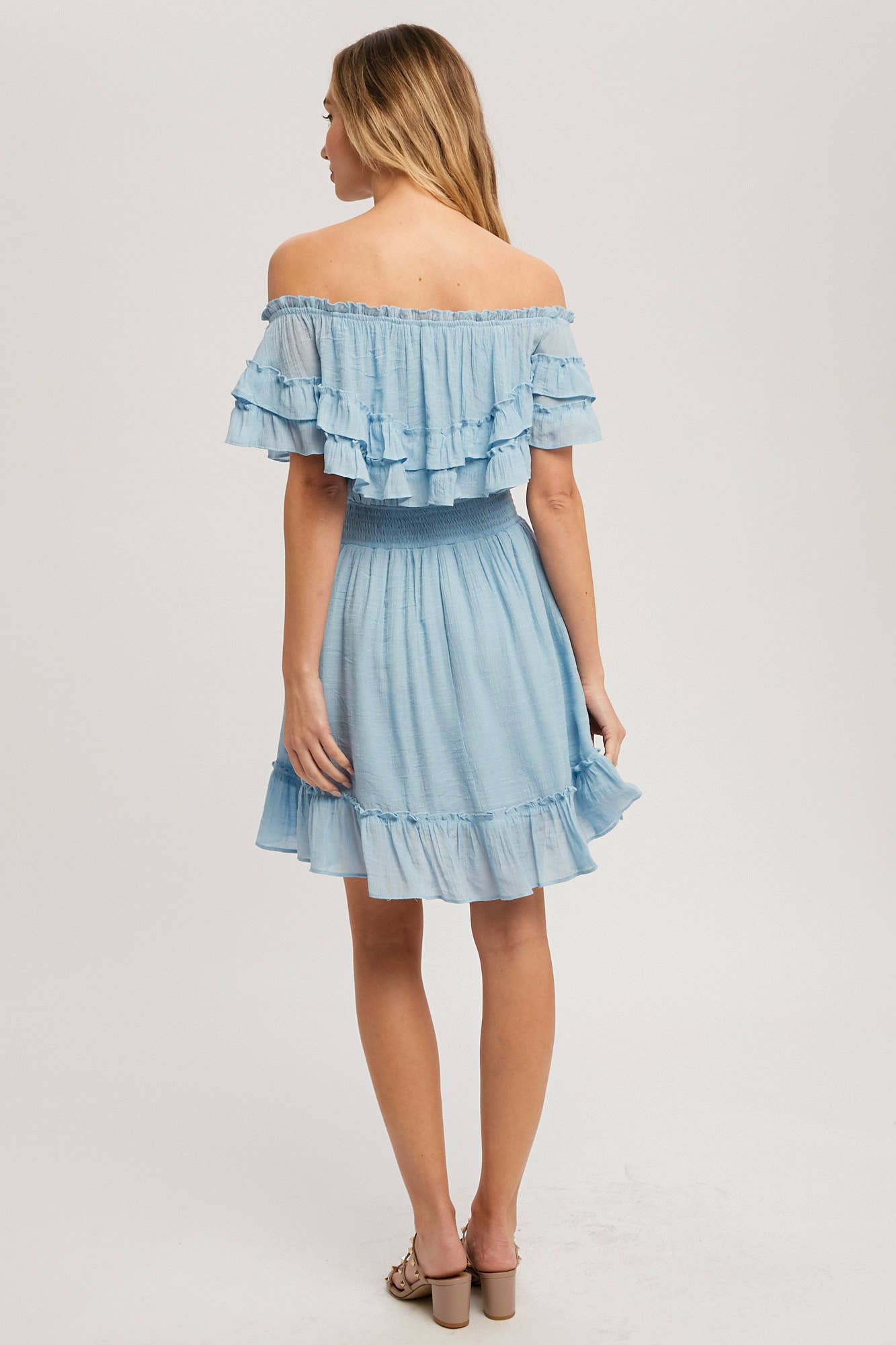 RUFFLE HEM OFF SHOULDER DRESS