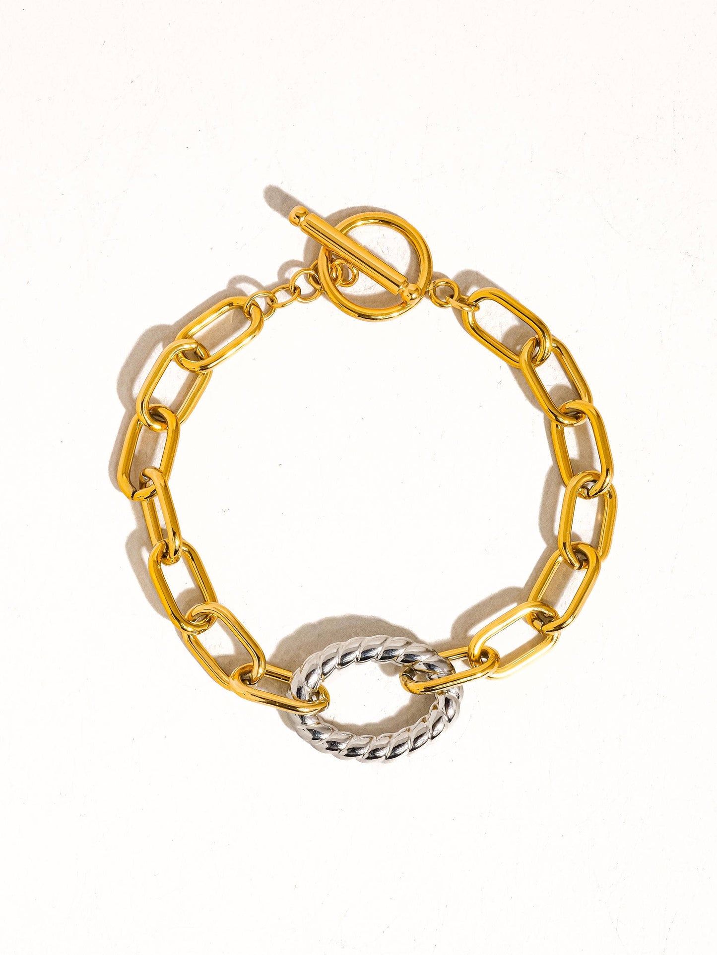 18K Gold Non-Tarnish Two Tone Bold Chain Bracelet