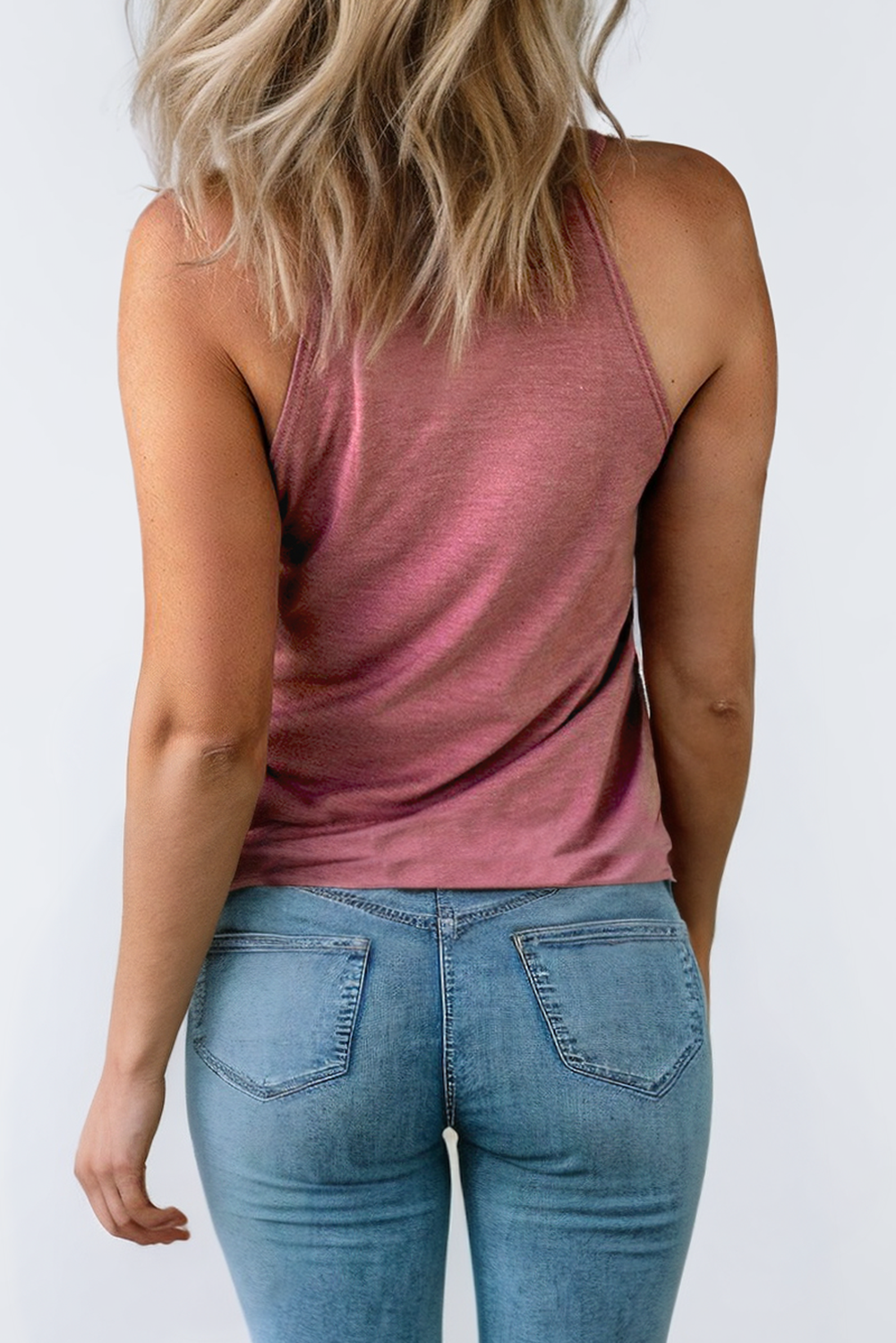 Pink Crew Neck Tank Top