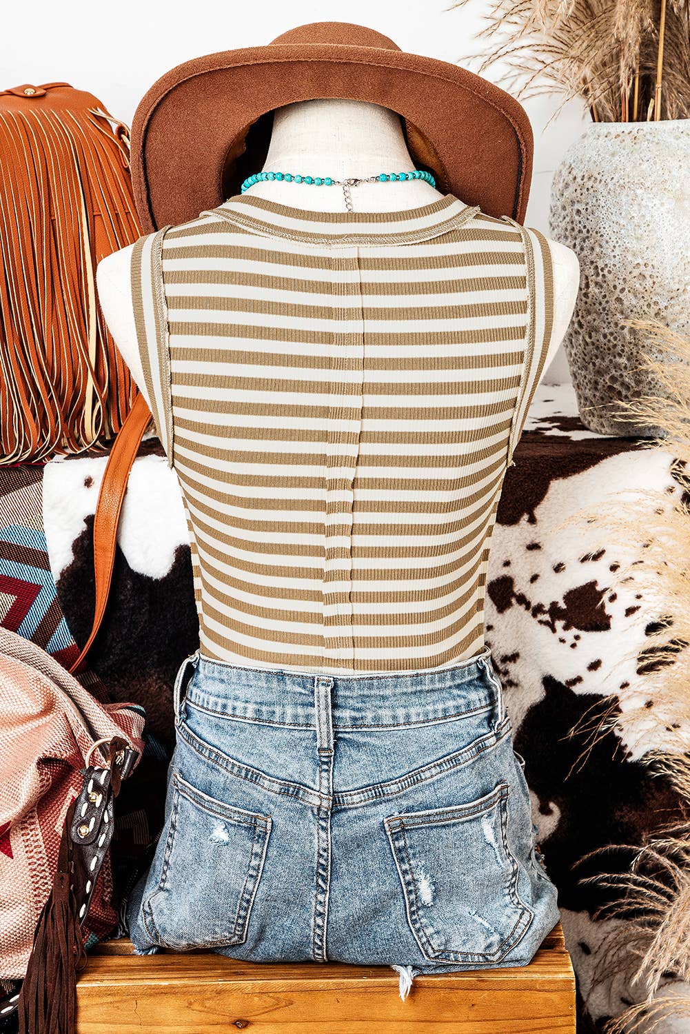 Stripe Trim Sleeveless Top