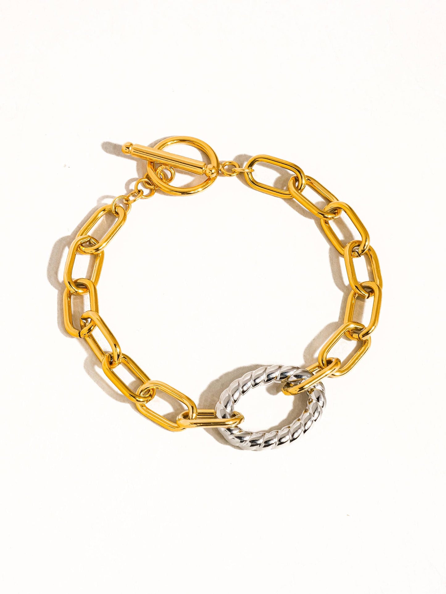 18K Gold Non-Tarnish Two Tone Bold Chain Bracelet