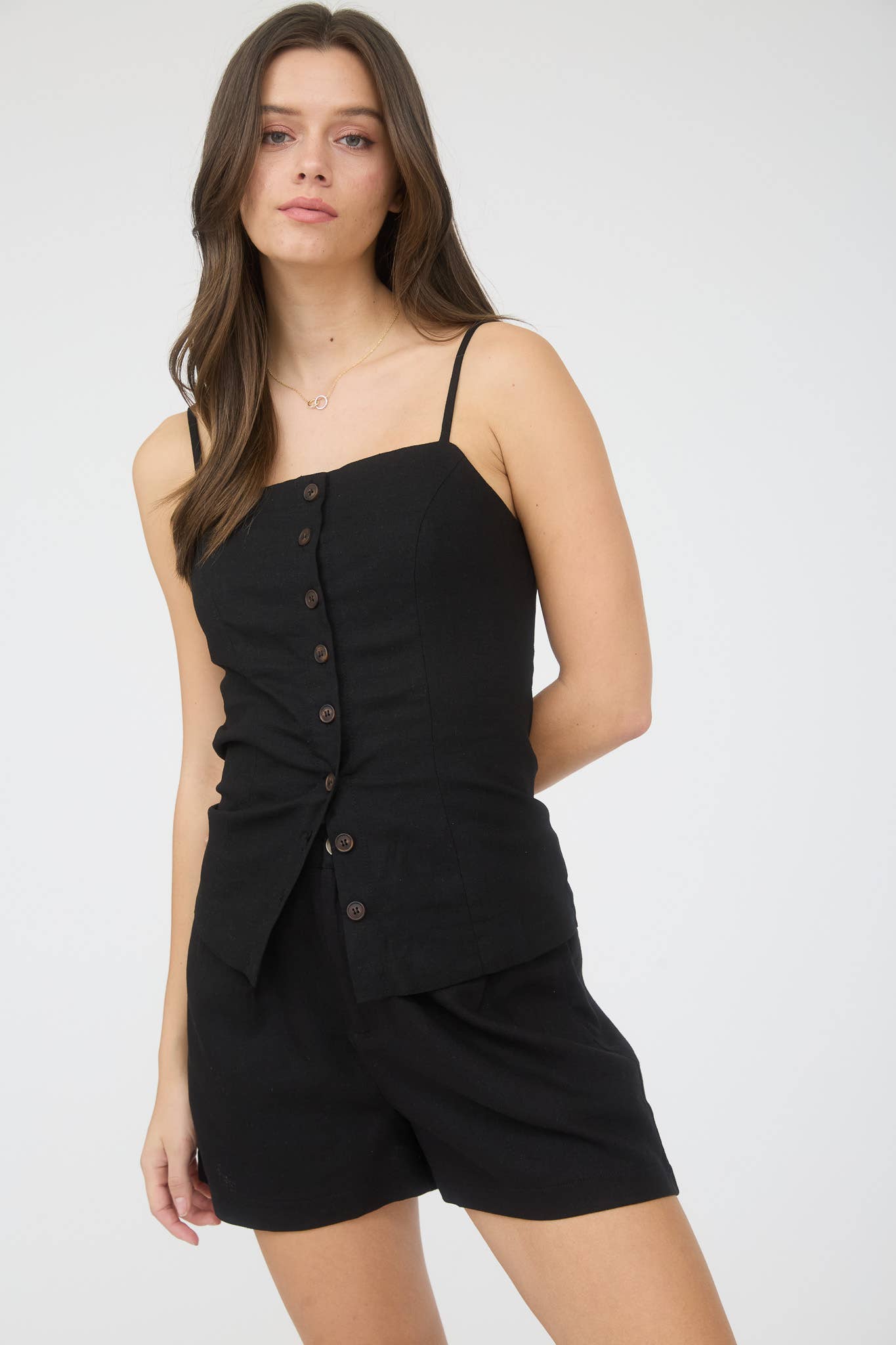 SPAGHETTI STRAP LINEN TOP