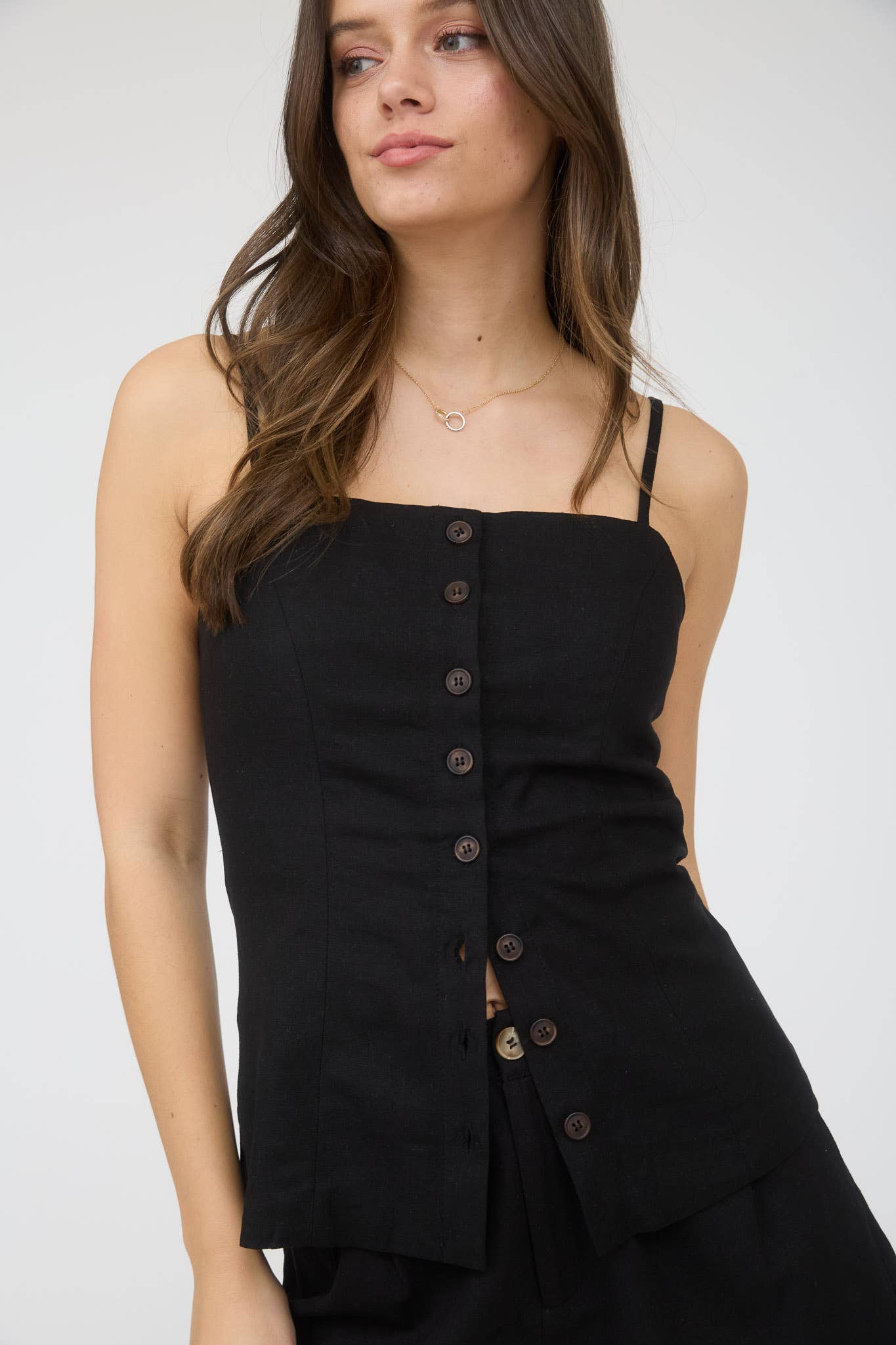 SPAGHETTI STRAP LINEN TOP