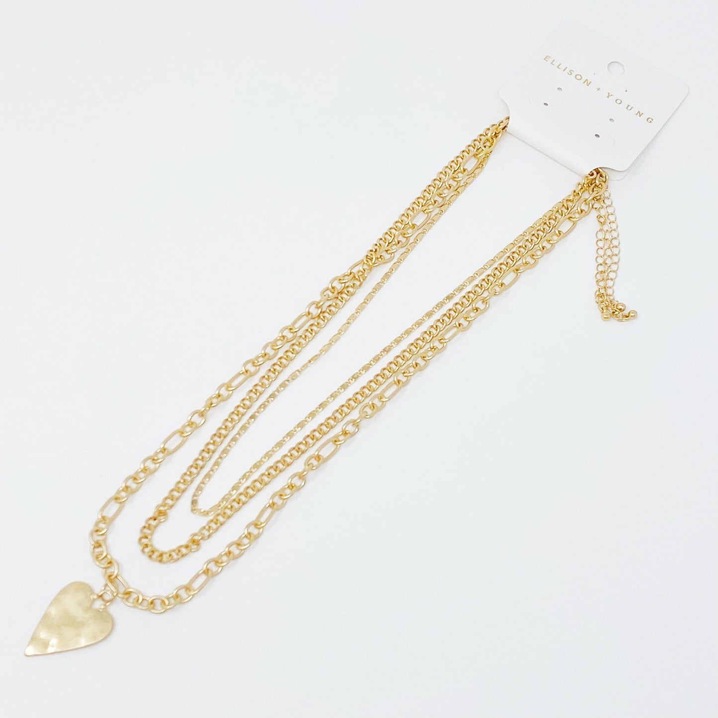 Heart Charm Layered Chain Necklace, Gold