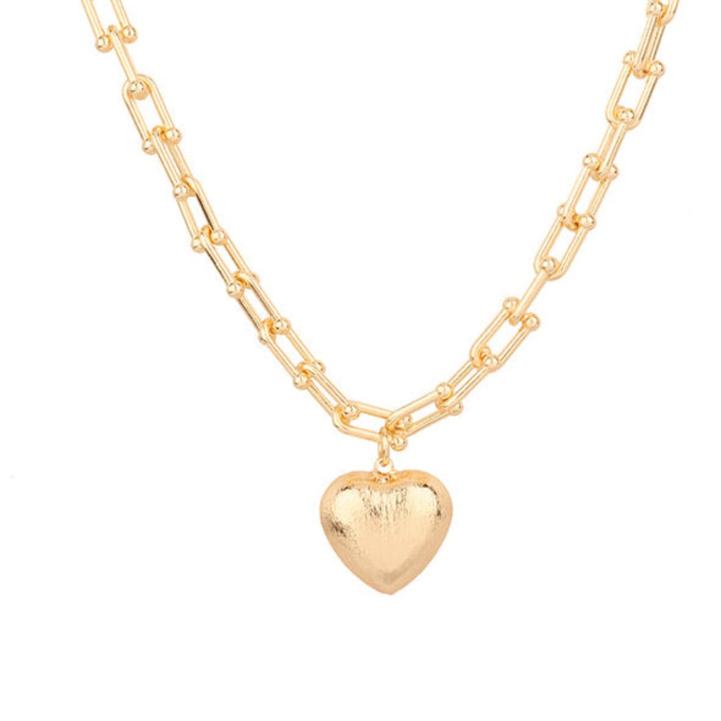 Brushed Heart Pendant U Chain Necklace, Gold