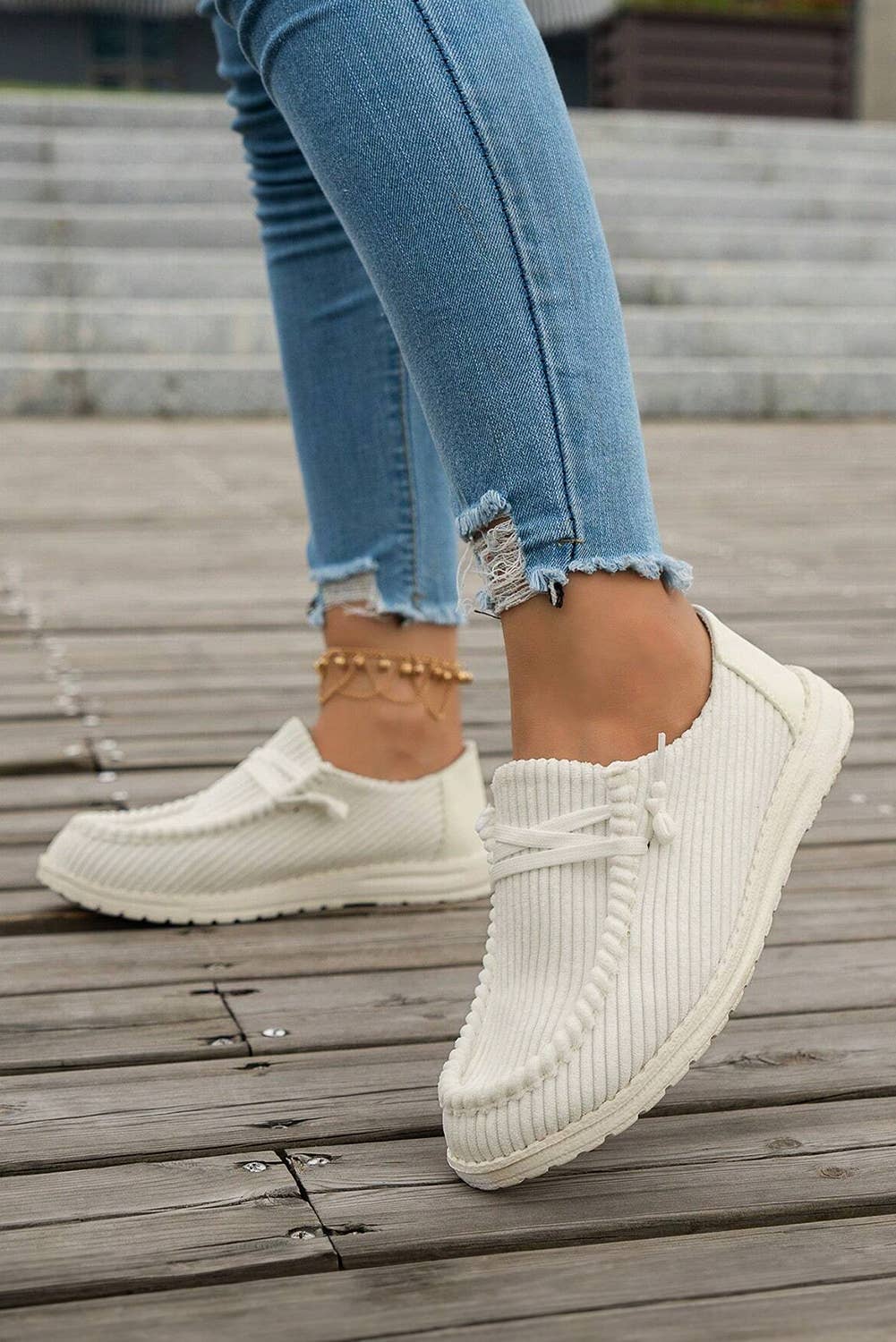 Solid Ribbed Criss Cross Slip On Casual Shoes