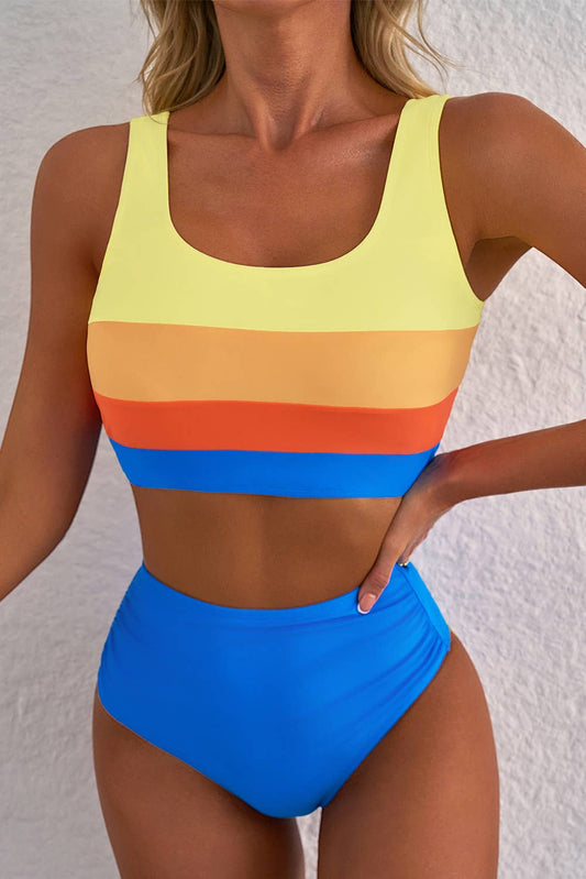 Colorblock Square Neck Bikini Swimsuit